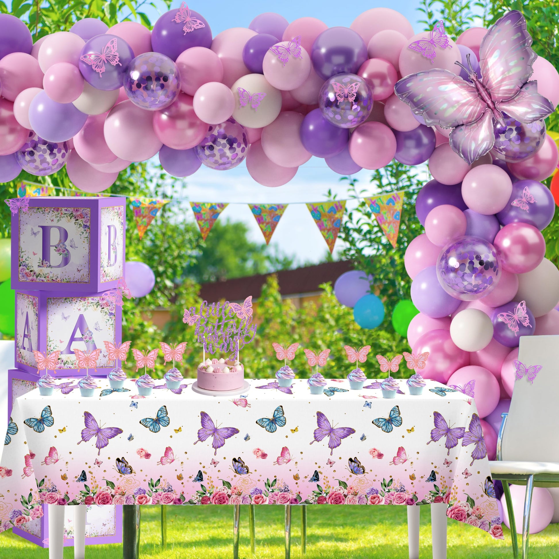 Butterfly Baby Shower Decorations for Girl Pink Purple Party Decoration Set