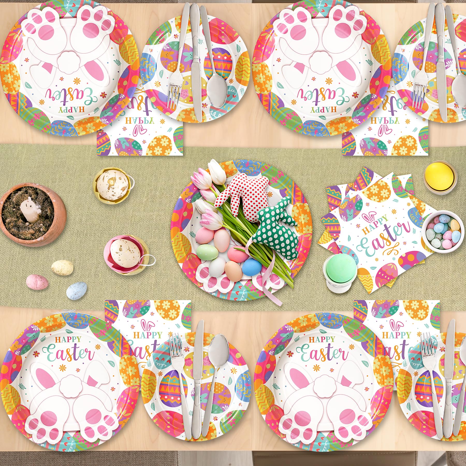 Fighting to Achieve Happy Easter Plates and Napkins, 72PCS Colorful Easter Party Supplies, Bunny