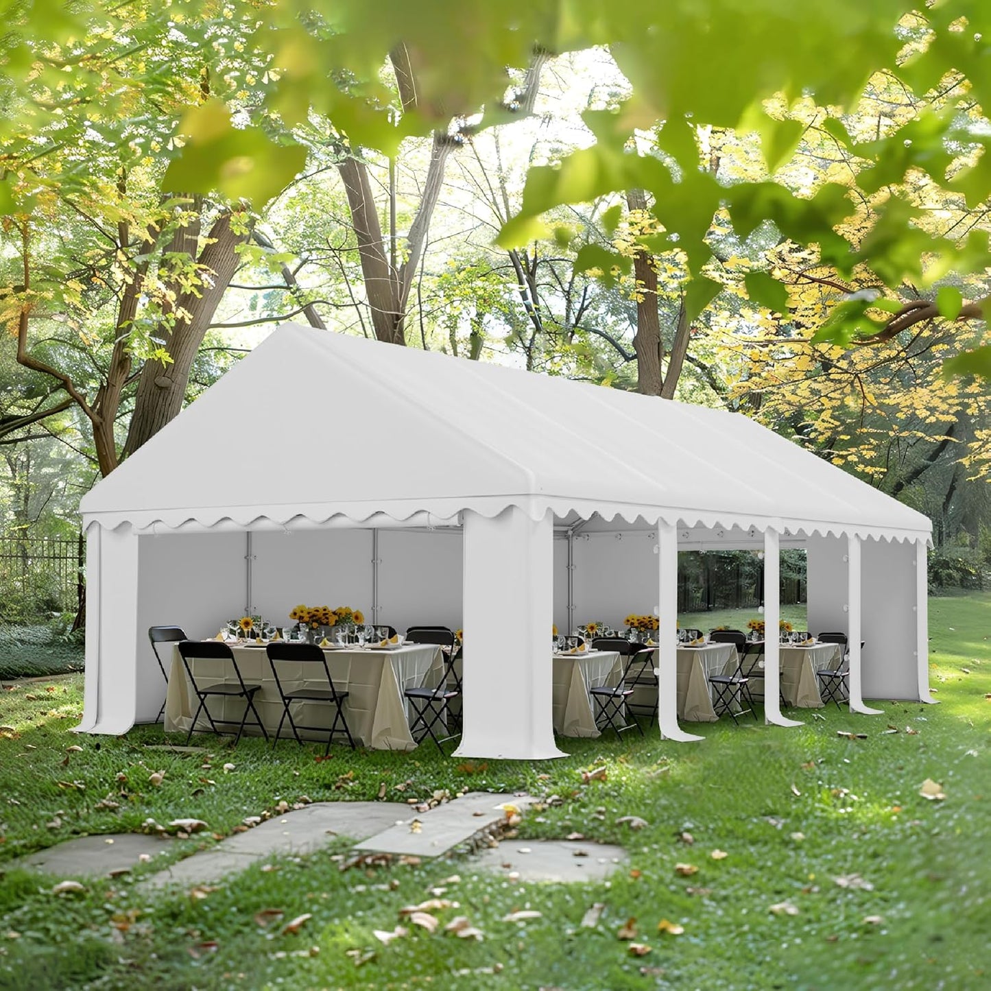 PHI VILLA 26'x16' Outdoor Heavy Duty Party Tent Large Commercial Canopy Wedding Event Shelter with Removable and Opaque Sidewalls for Patio Outdoor Garden Events, White