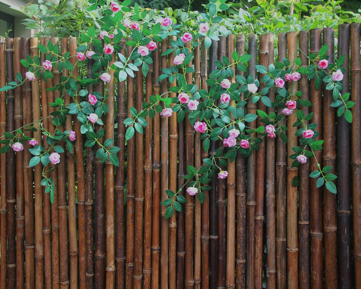 6FT Bendable Rose Vine with Butterflies, Wildflower Garland Hanging Floral Garland for Wall Decor Trellis Fence Home Room Decoration (Pink, 1pc)