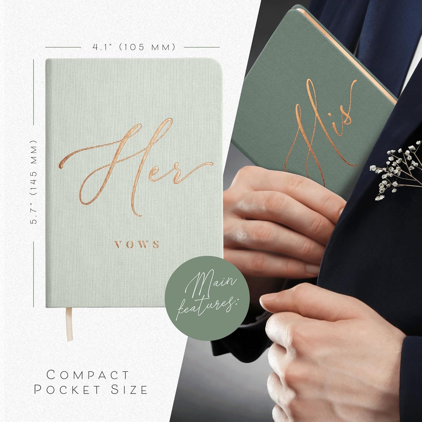 Vow Books His and Hers - Linen Wedding Vow Books Perfect as Bride & Groom Gifts, Wedding Registry Ideas - His & Hers Gifts Wedding Vow Book - Wedding Essentials & Accessories [Mint & Sage]