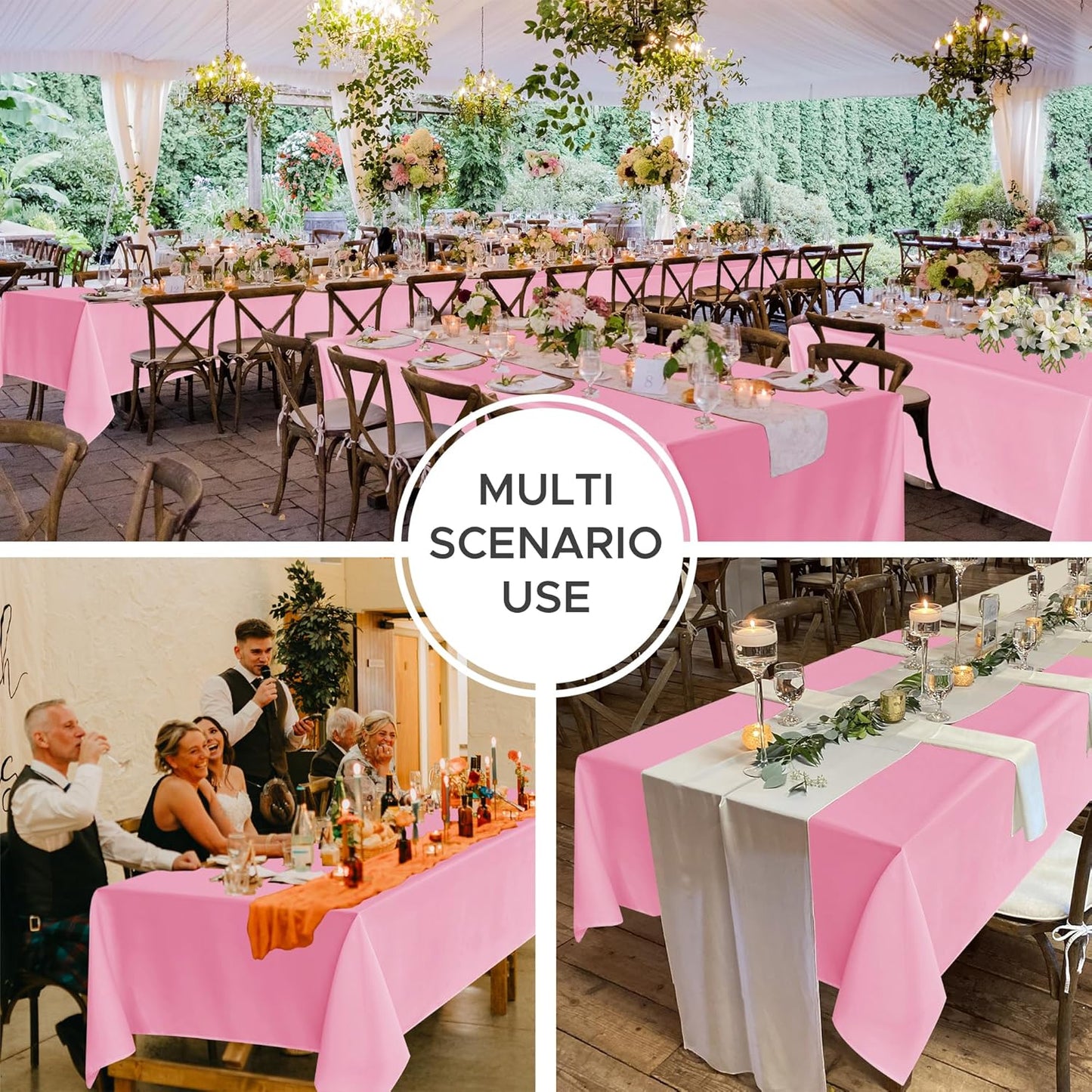 Fitable 8 Pack Rectangle Tablecloths: Stain Resistant Wrinkle Free Fabric Table Clothes, Washable Reusable Polyester Table Covers for Wedding Party Birthday Banquet Reception(Pink, 60x102 Inch)