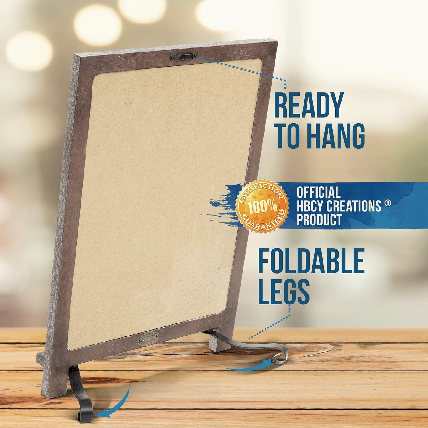 HBCY Creations Rustic Weathered Wooden Tabletop Chalkboard with Legs/Vintage Wedding Table Sign/Small Kitchen Countertop Memo Board/Antique Wooden Frame (12" x 17", 3- Weathered)