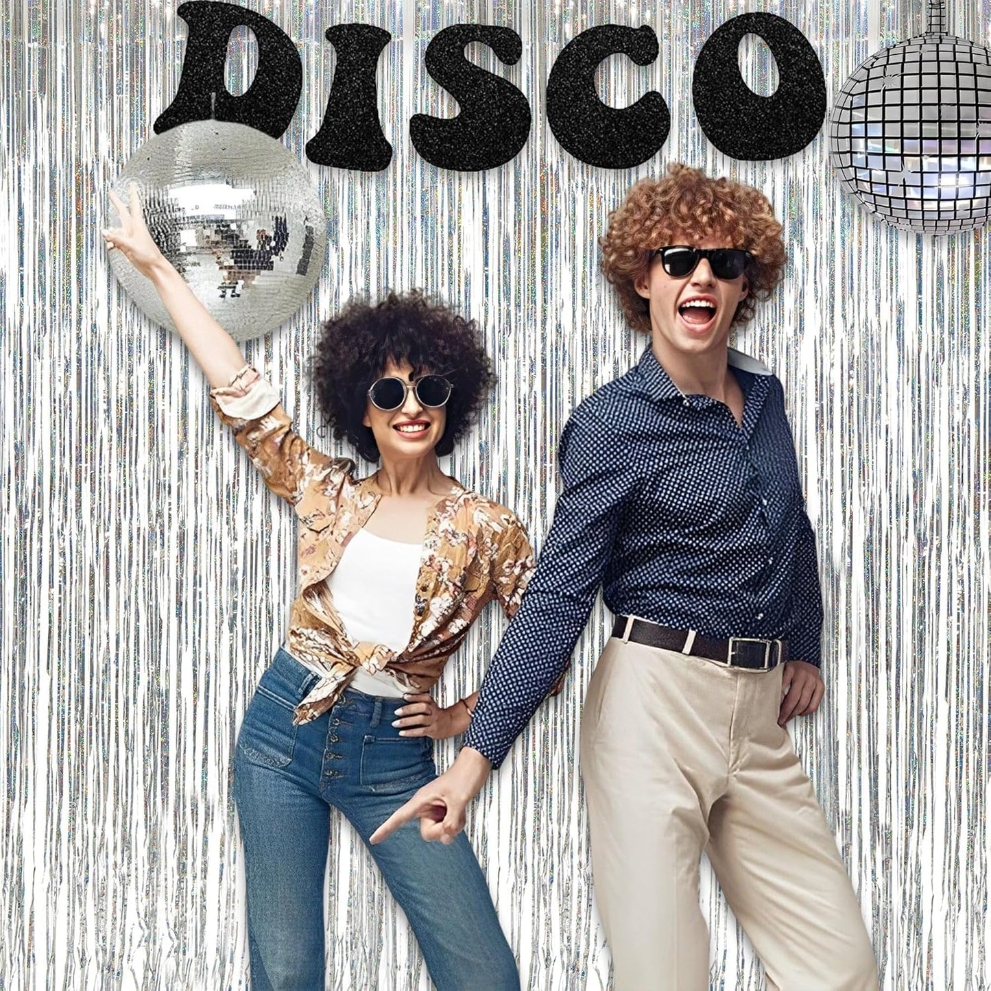 Silver Foil Fringe Tinsel Backdrop - GREATRIL Metallic Tinsel Streamers Curtains for 2026 NYE/Prom/Dancing Ball/Christmas/Bachelorette Party Decorations - Pack of 2