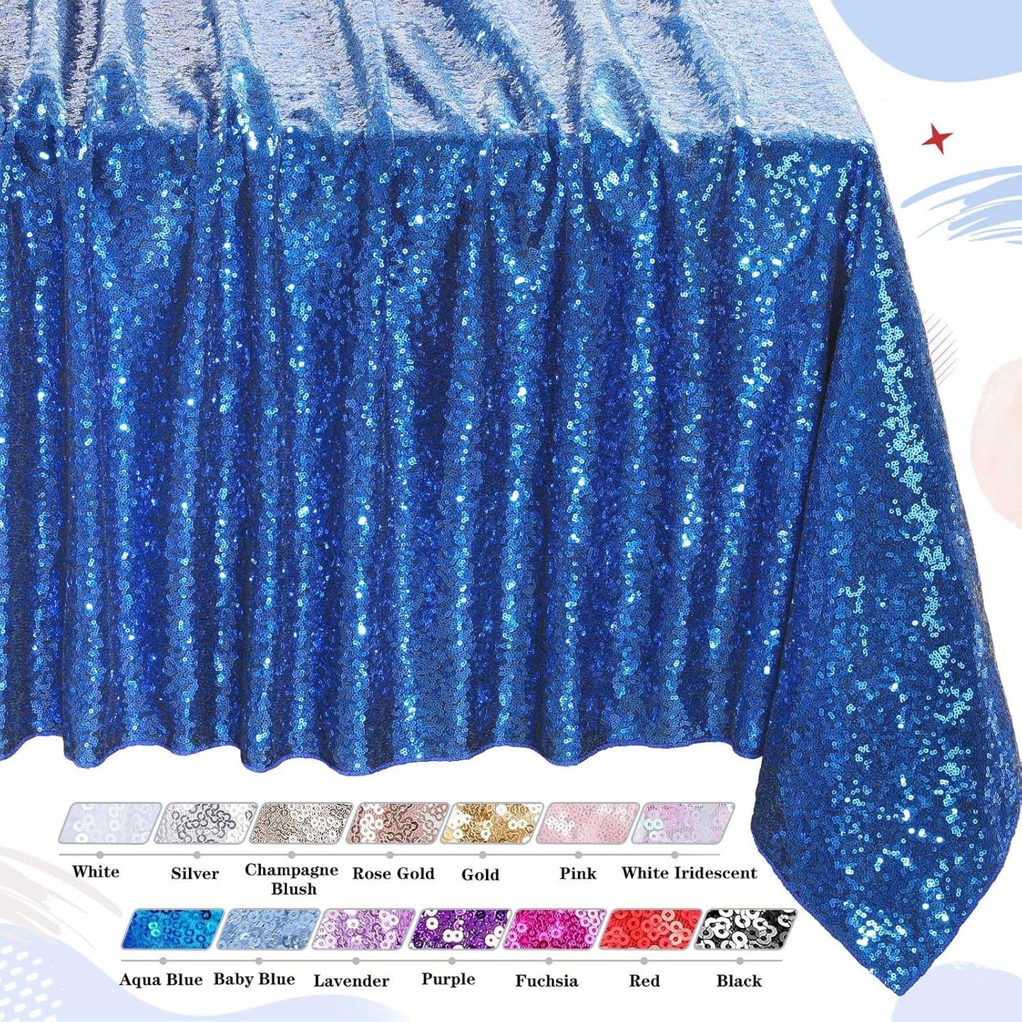 QueenDream Royal Blue Sequin Tablecloth for Party: Sparkly Tablecloth 90x156 - Royal Blue Table Decorations for Corporate Events Wedding Christmas