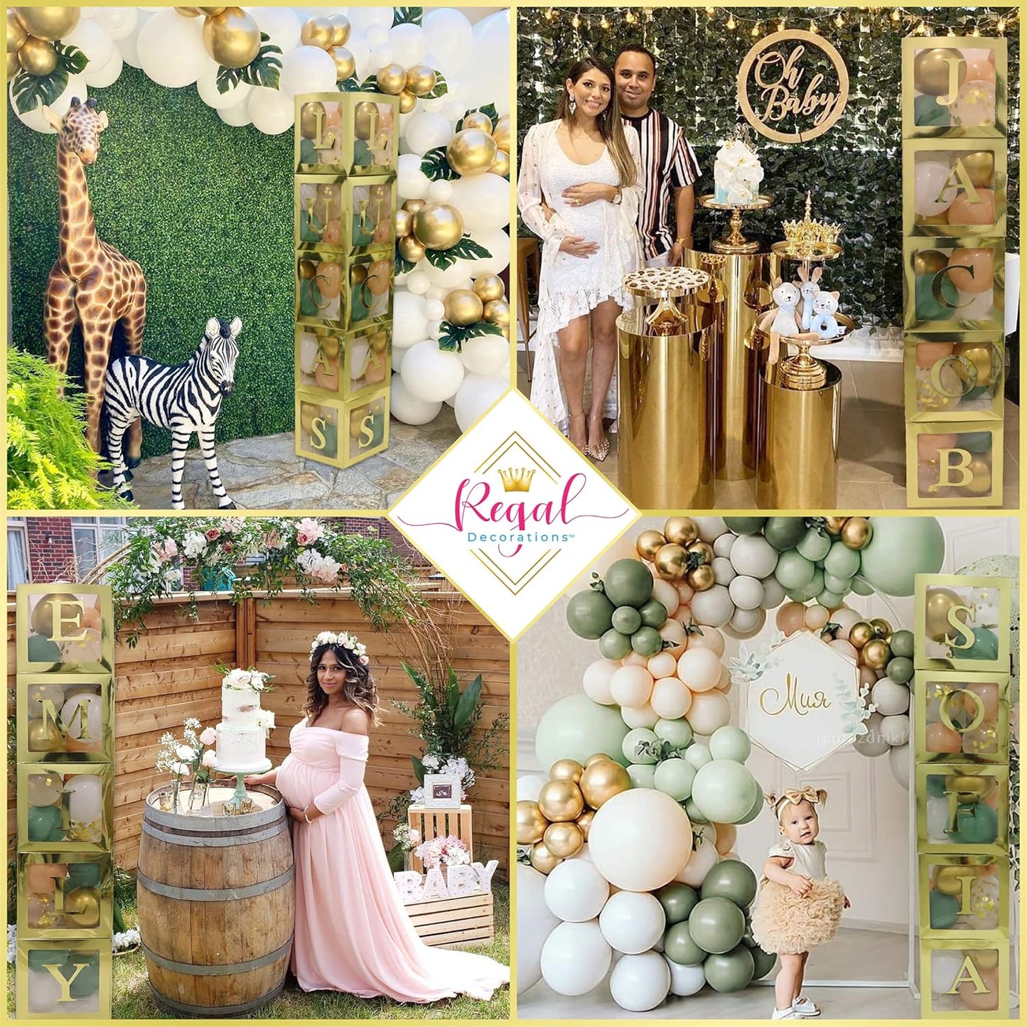 96 PC Bridal Shower Decorations Balloon Boxes Gold- Transparent Block with BRIDE TO BE + GROOM + A - Z Letters and 40 Balloons- Engagement Bachelorette Parties Weddings Centerpieces Photo Booth Props