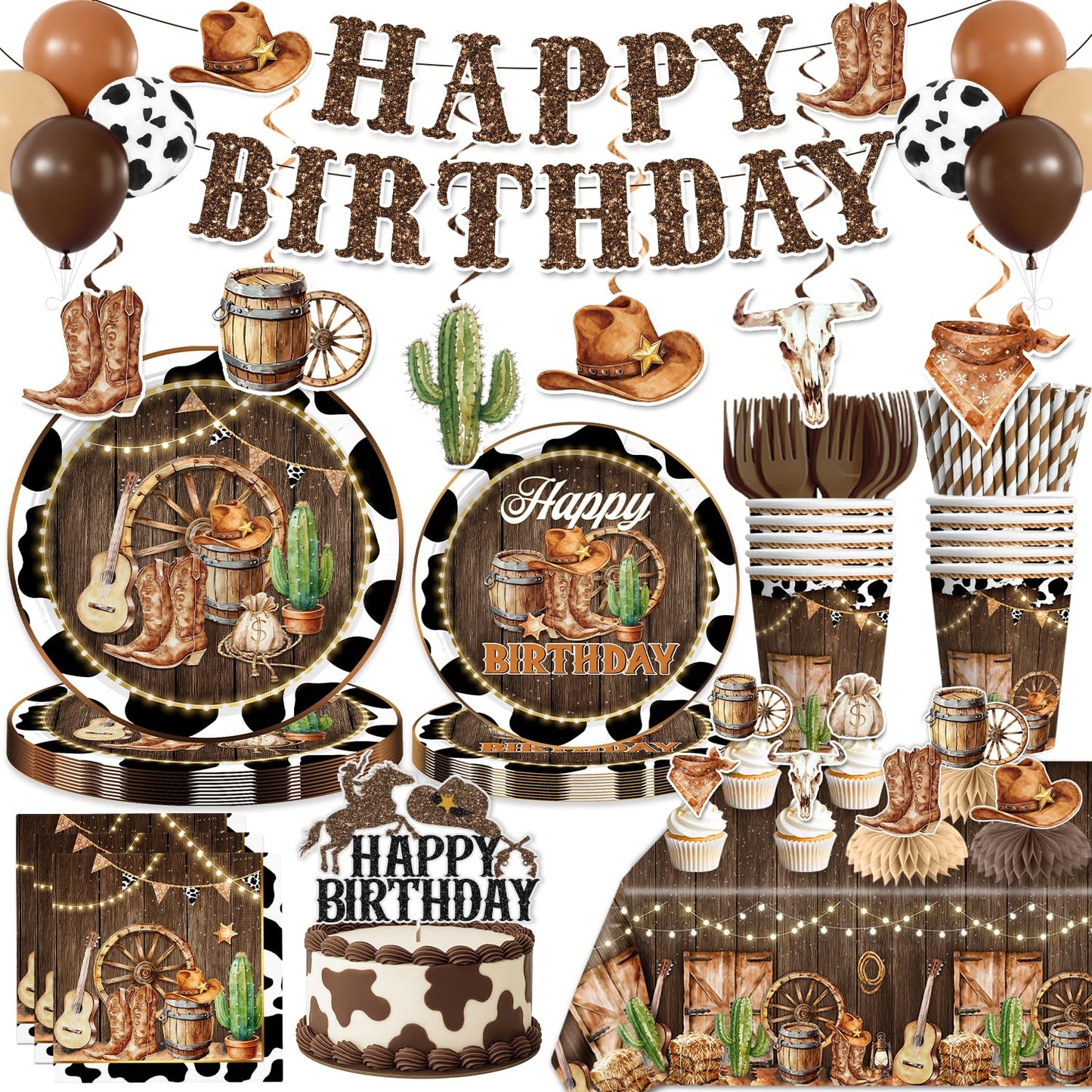 205PCS Xynic Western Cowboy Birthday Party Decorations Set for 25 Guests