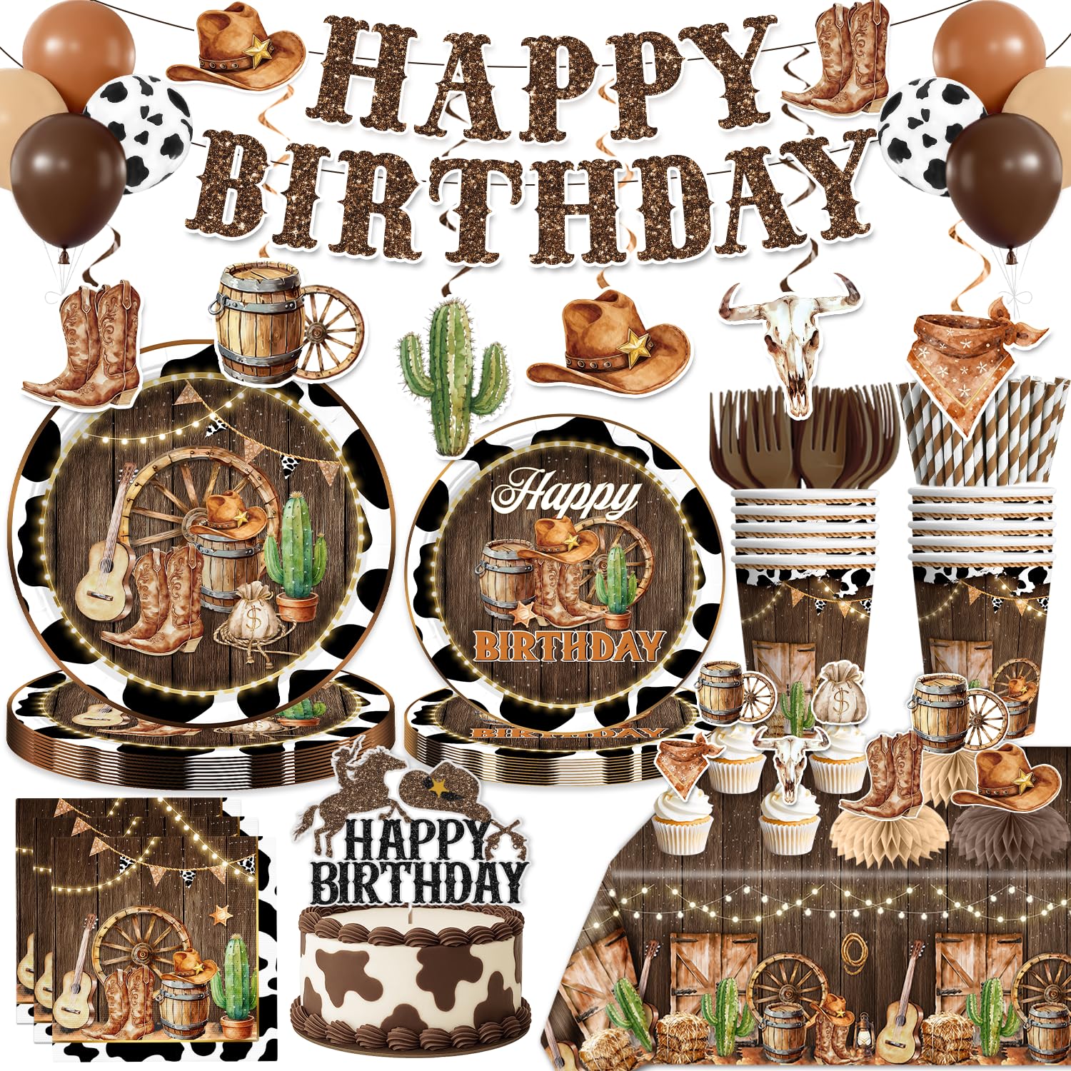 205PCS Xynic Western Cowboy Birthday Party Decorations Set for 25 Guests