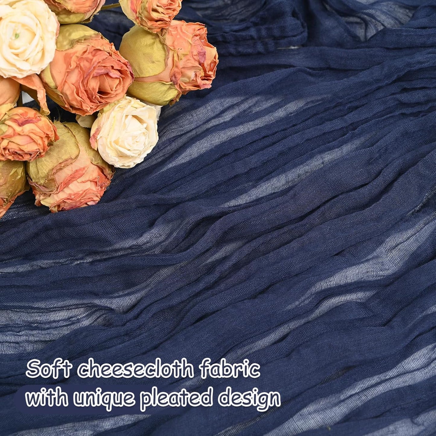 12 Pack Navy Blue Cheesecloth Table Runner 20 x 120 inch Gauze 10FT Semi Sheer Boho Fabric Cheese Cloth Table Runner for Wedding Party Birthday Baby Bridal Shower