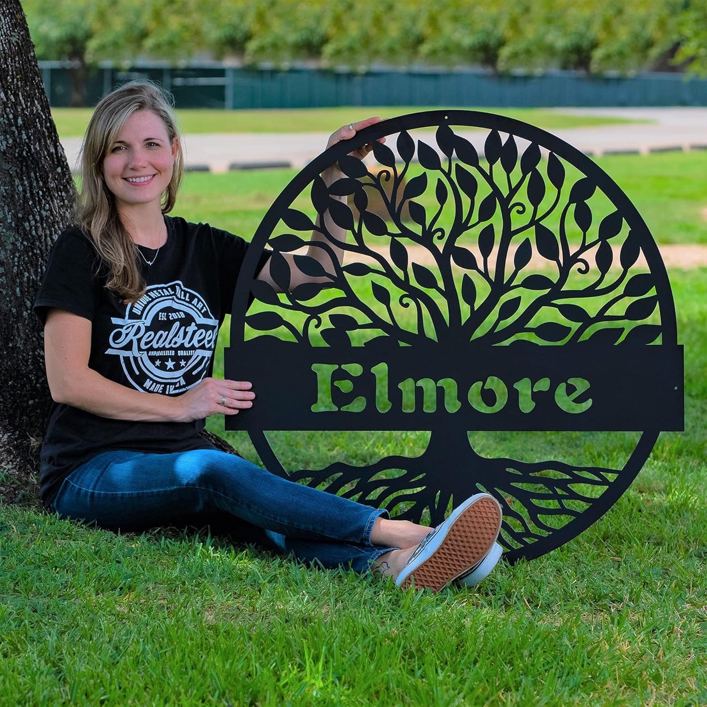 RealSteel Personalized Metal Wall Art - Custom Tree of Life Design with Family Name - Circular Metal Sign - Personalized Wedding, Anniversary, or Housewarming Gift (36")