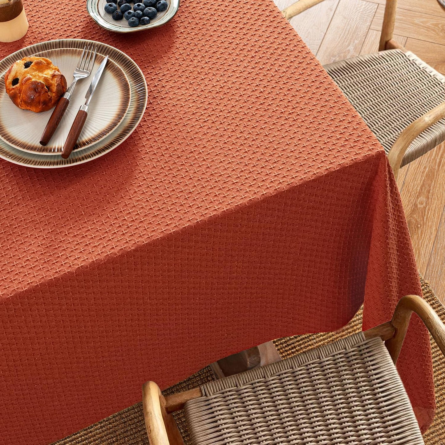 MIULEE Fall Tablecloth Burnt Orange Linen Cottton Table Cloth Rectangle Waterproof Spillproof Cross-Star Textured Table Cltoth Decorative Farmhouse for Dining Party Weddings 60x120 Inch