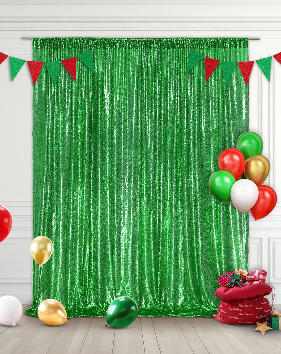 Eternal Beauty Green Sequin Backdrop, 20x10 Ft Glitter Background Curtains for Christmas Shimmer Photography Party Wedding Birthday Back Drop Decor