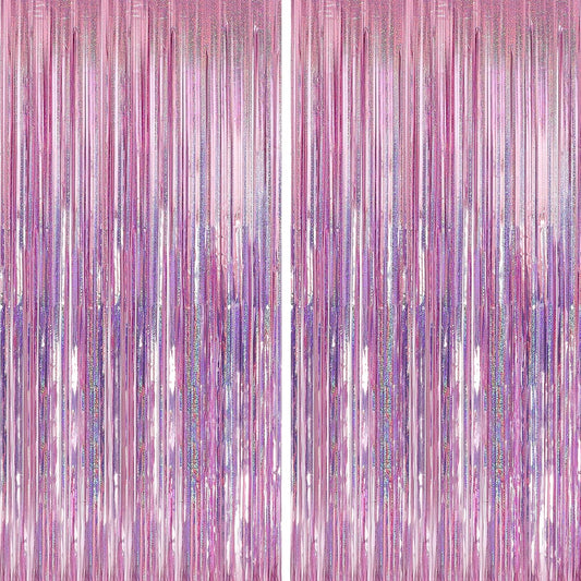 Crosize 2 Pack 3.3 x 9.9 ft Pink Foil Fringe Backdrop Curtain, Streamer Backdrop Curtains, Streamers Birthday Party Decorations, Tinsel Curtain for Parties, Galentines Decor, Preppy, Photo Booth
