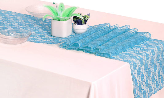 MDS Pack of 15 Wedding 12 x 108 inches Lace Table Runner for Wedding, Decorations for Birthday Parties, Banquets, Graduations, Engagements, and Runners fit Rectangle, Round Table- Turquoise