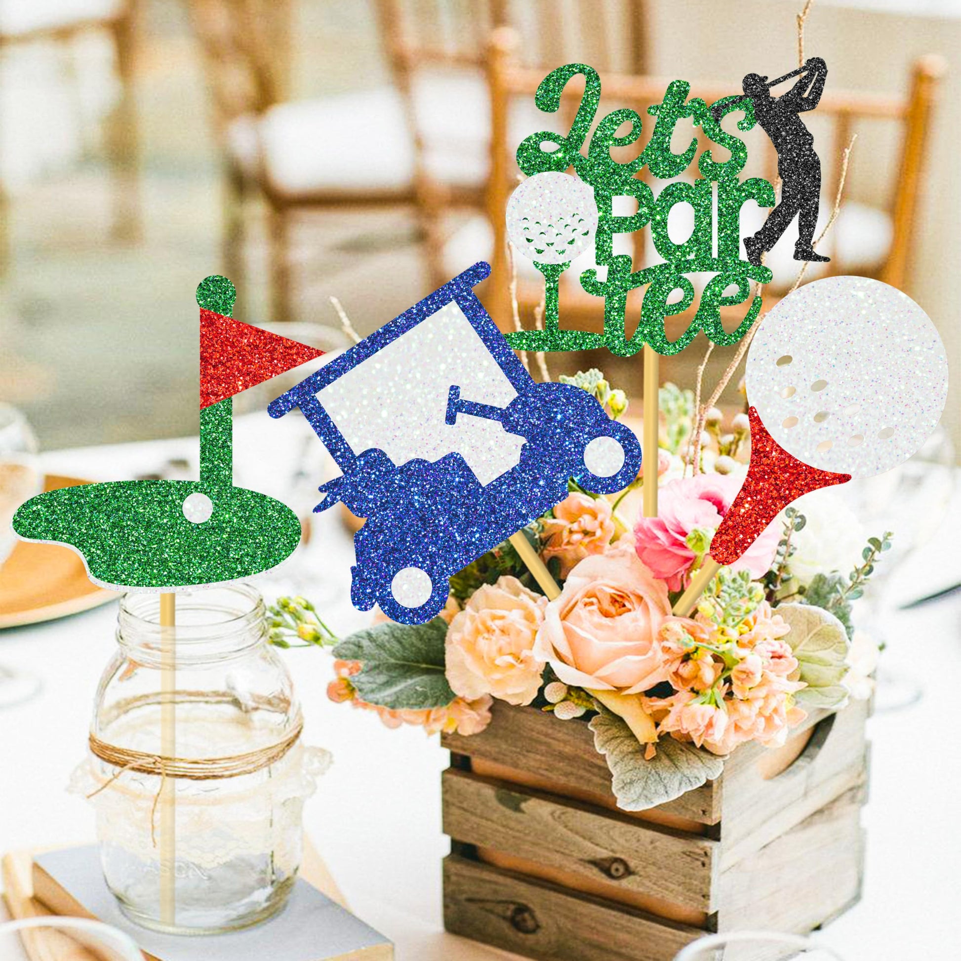 12Pcs Golf Party Centerpiece Sticks Glitter Golf Birthday Party Table Toppers Golf Centerpiece