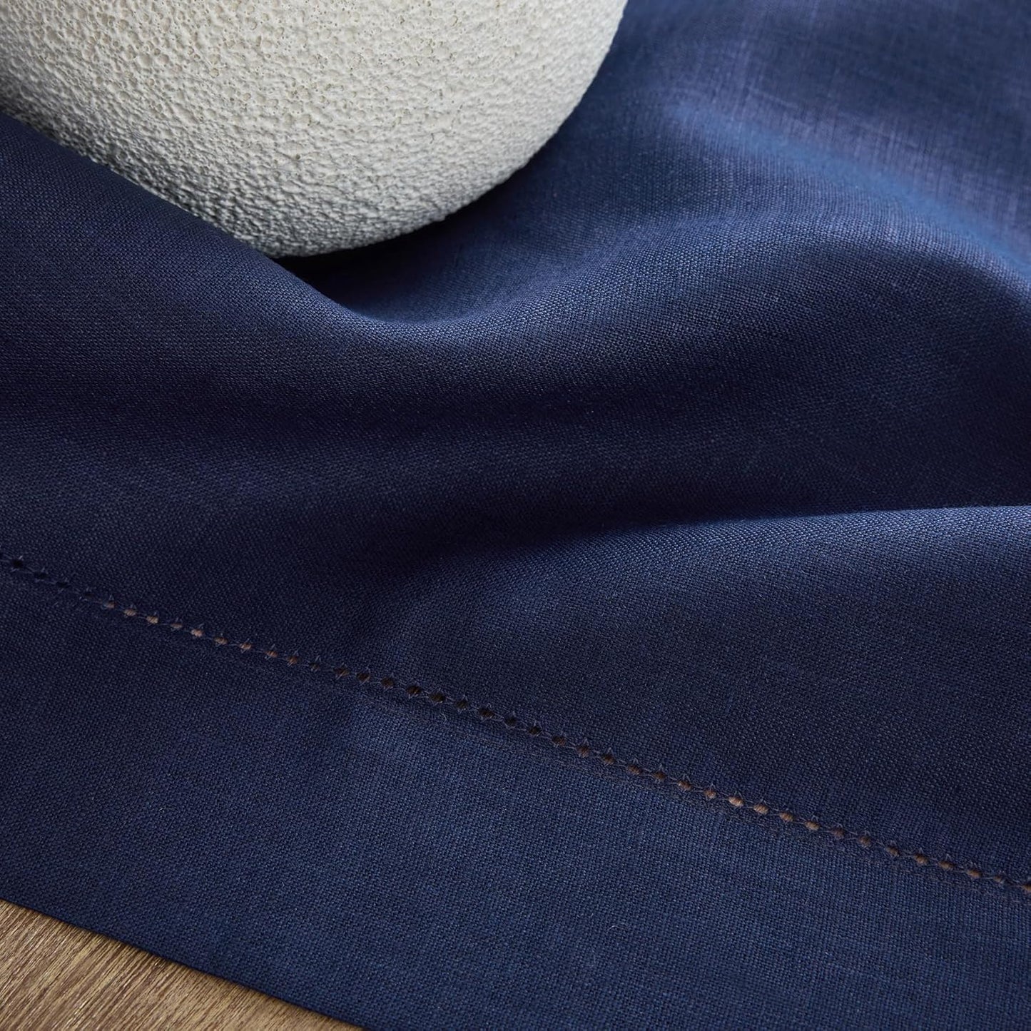 Solino Home Linen Tablecloth 60 x 108 Inch - Classic Hemstitch 100% Pure Linen Navy Blue Table Cloth for Rectangle Tables - Machine Washable Tablecloth for Fall, Thanksgiving, Christmas, Holiday