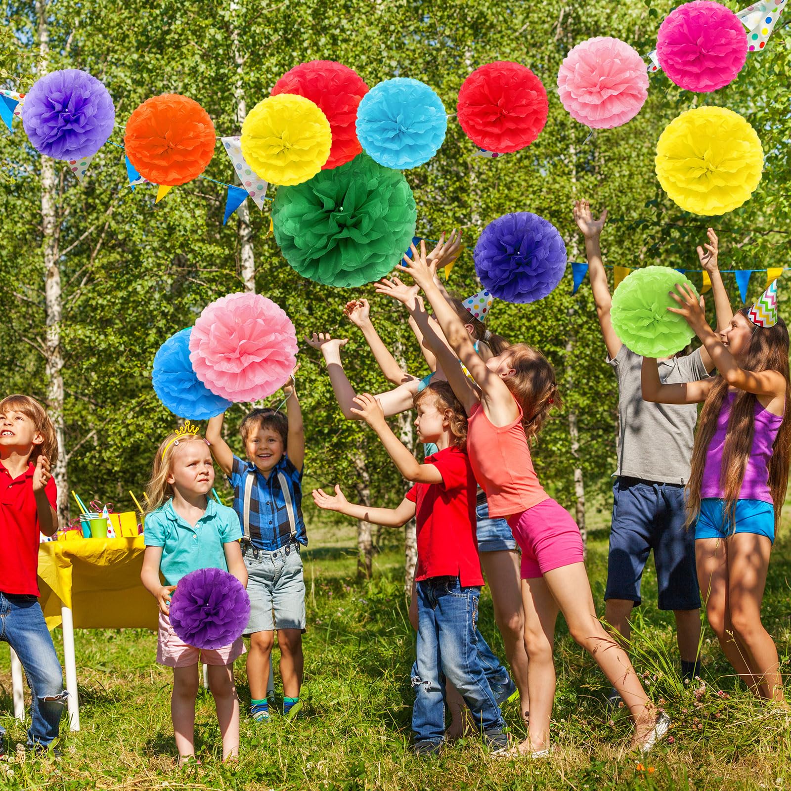 Yeaqee 30 Pcs Multicolor Large Tissue Paper Pom Poms Decorations 14''/ 12''/ 10'' Tissue Paper