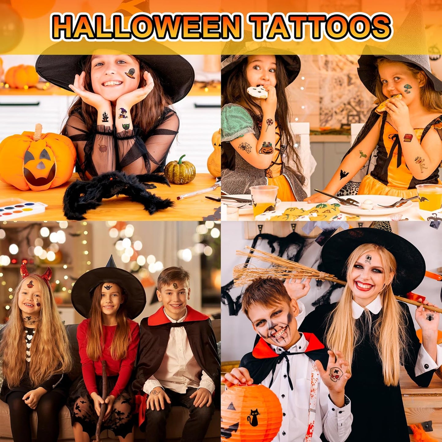 Halloween Temporary Tattoos for Kids – 30 Sheets with Pumpkins, Bats, Witches, and Skeletons – Fun Halloween Party Favors, Trick-or-Treat Goodie Bag Stuffers for Boys & Girls
