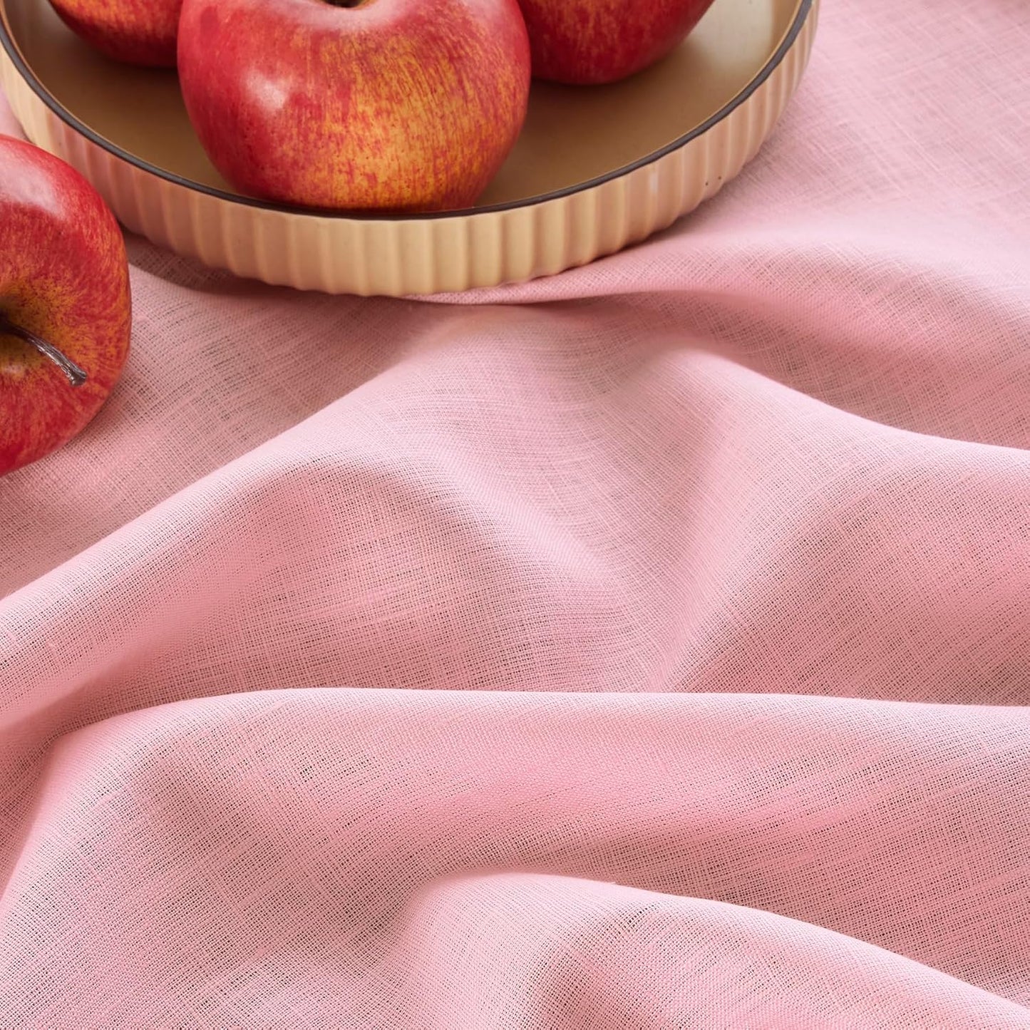 Solino Home Linen Tablecloth for Rectangle Tables 60 x 144 Inch - 100% Pure Linen Pink Lemonade Table Cloth - Fete, Machine Washable Cloth Tablecloth for Halloween