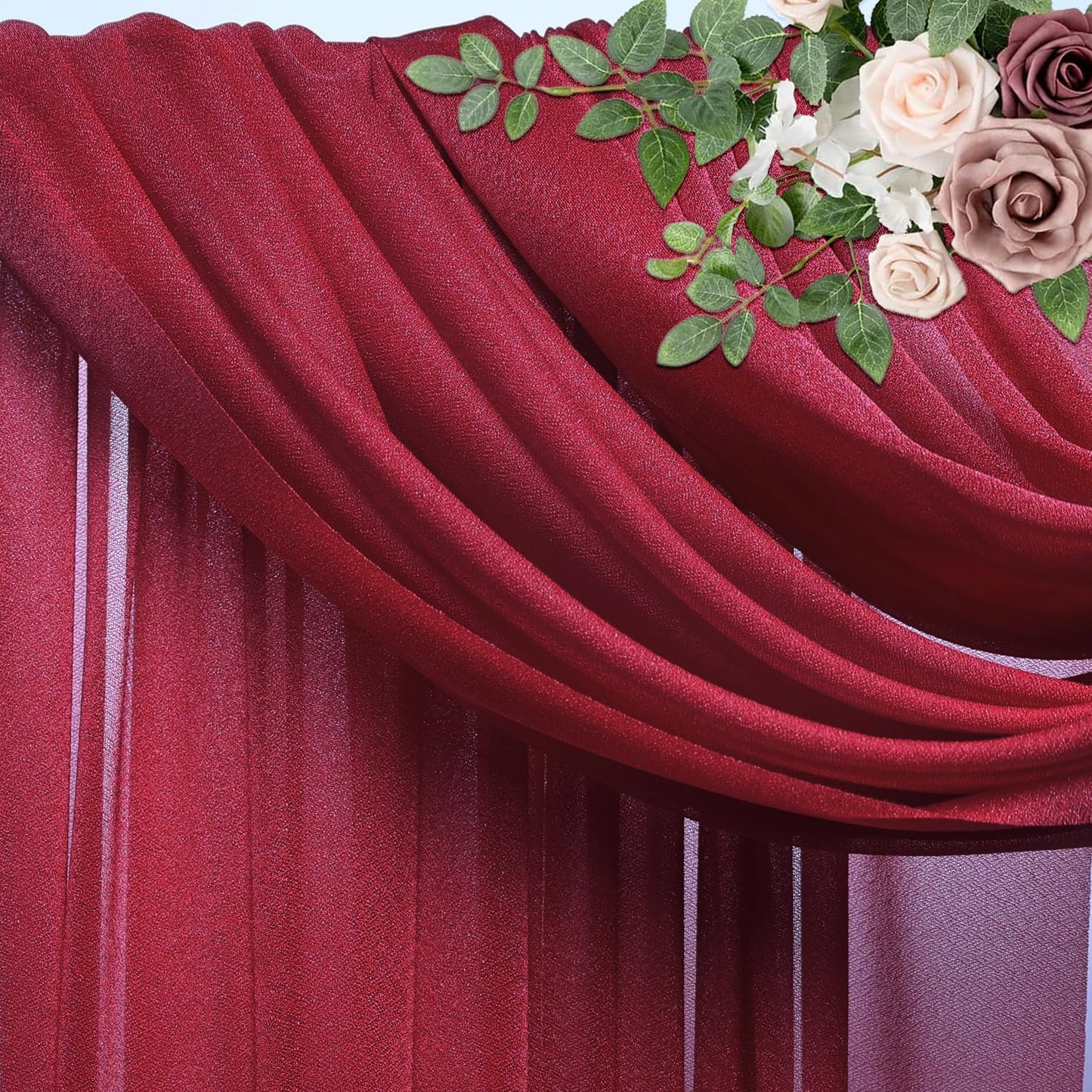 Wedding Arch Draping Fabric 2 Panels 28.7" x 20FT Burgundy Sheer Chiffon Backdrop Drapes for Wedding Ceremony Birthday Party Bridal Shower Outdoor Decoration
