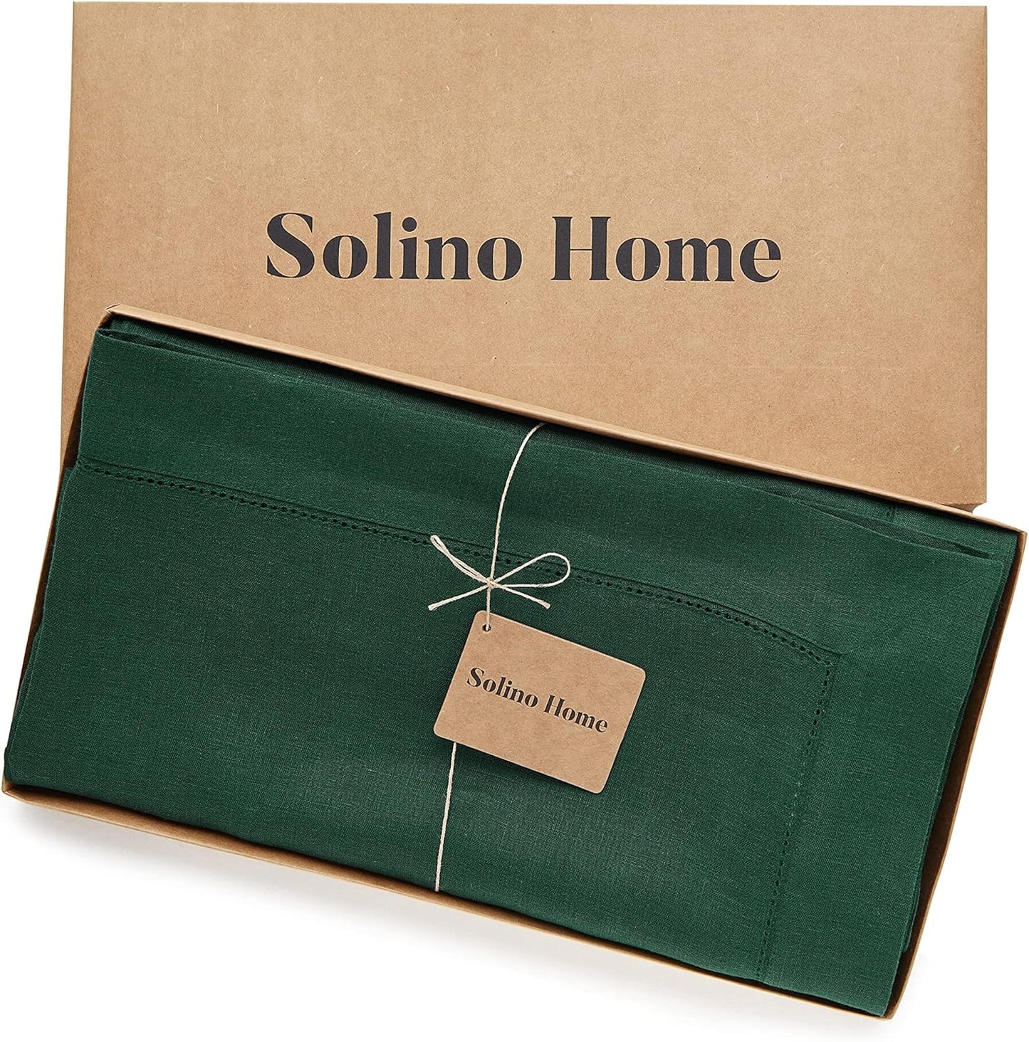 Solino Home Linen Tablecloth 60 x 120 Inch - Classic Hemstitch 100% Pure Linen Rainforest Green Table Cloth for Rectangle Tables - Machine Washable Tablecloth for Fall, Thanksgiving, Christmas