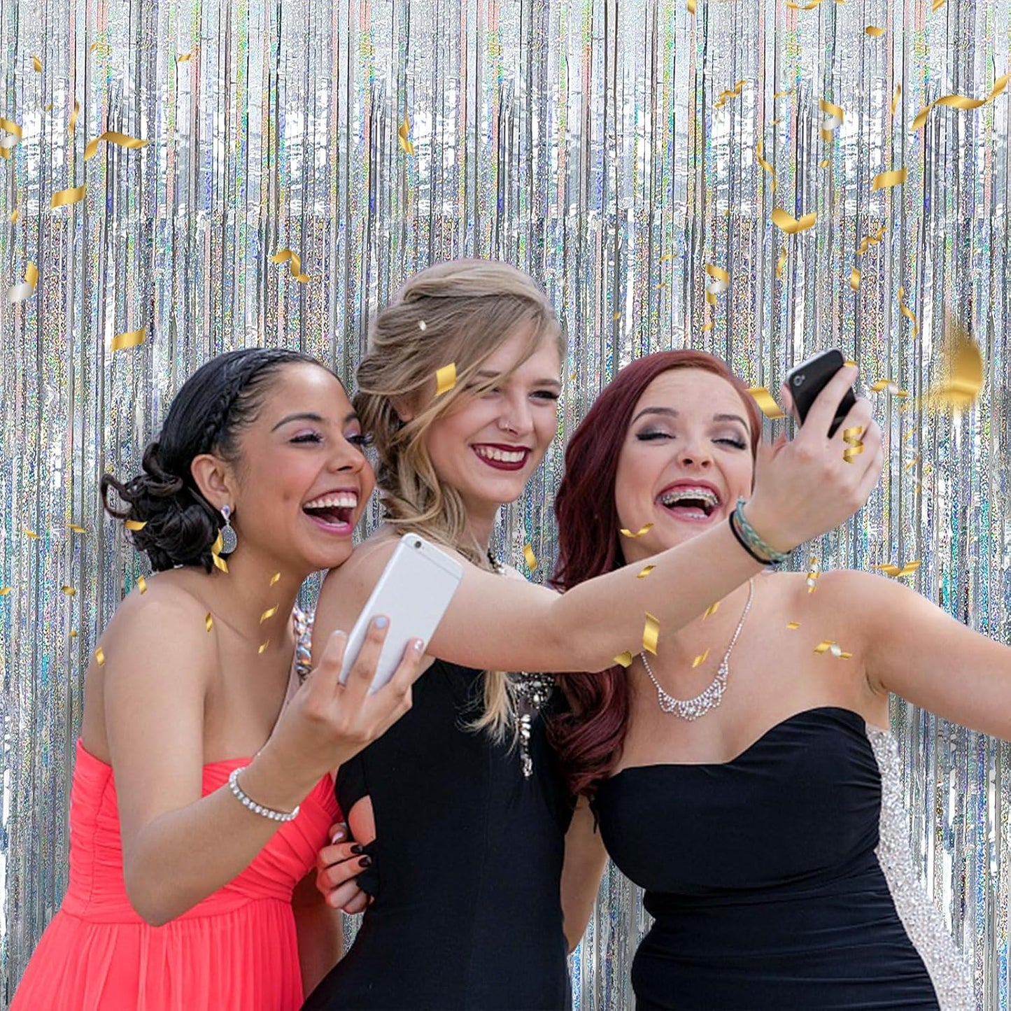 5 Pack Silver Glitter Streamers Party Decorations Tinsel Foil Fringe Curtains Christmas Birthday Bachelorette Party Wedding Decor Supplies