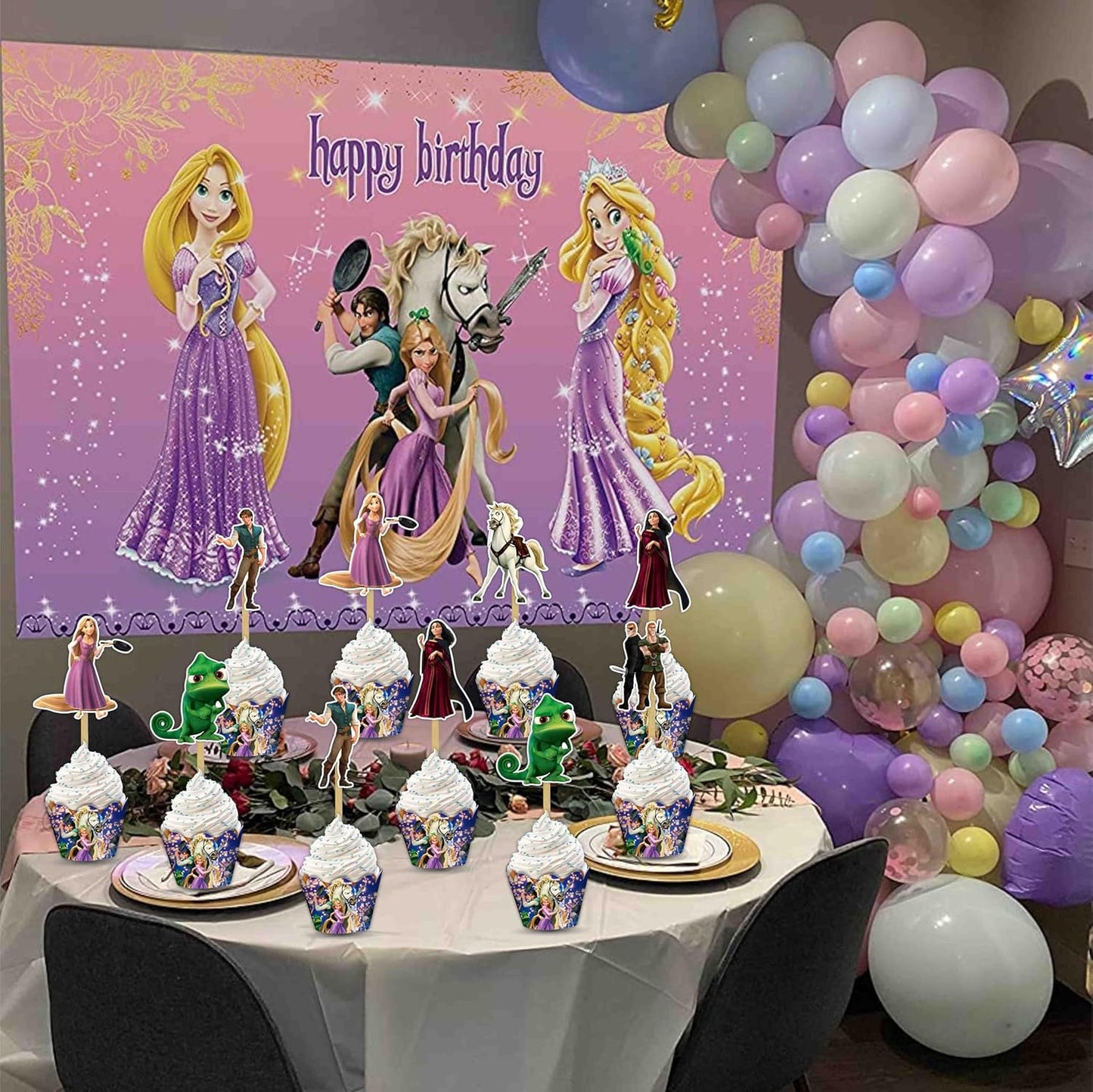 "Rapunzl Cupcake Wrappers – Princess Theme Cupcake Decoration for Birthday Party & Celebration – Tangled Inspired Cupcake Holders for Girls Princess Party Supplies, Dessert Table Décor"