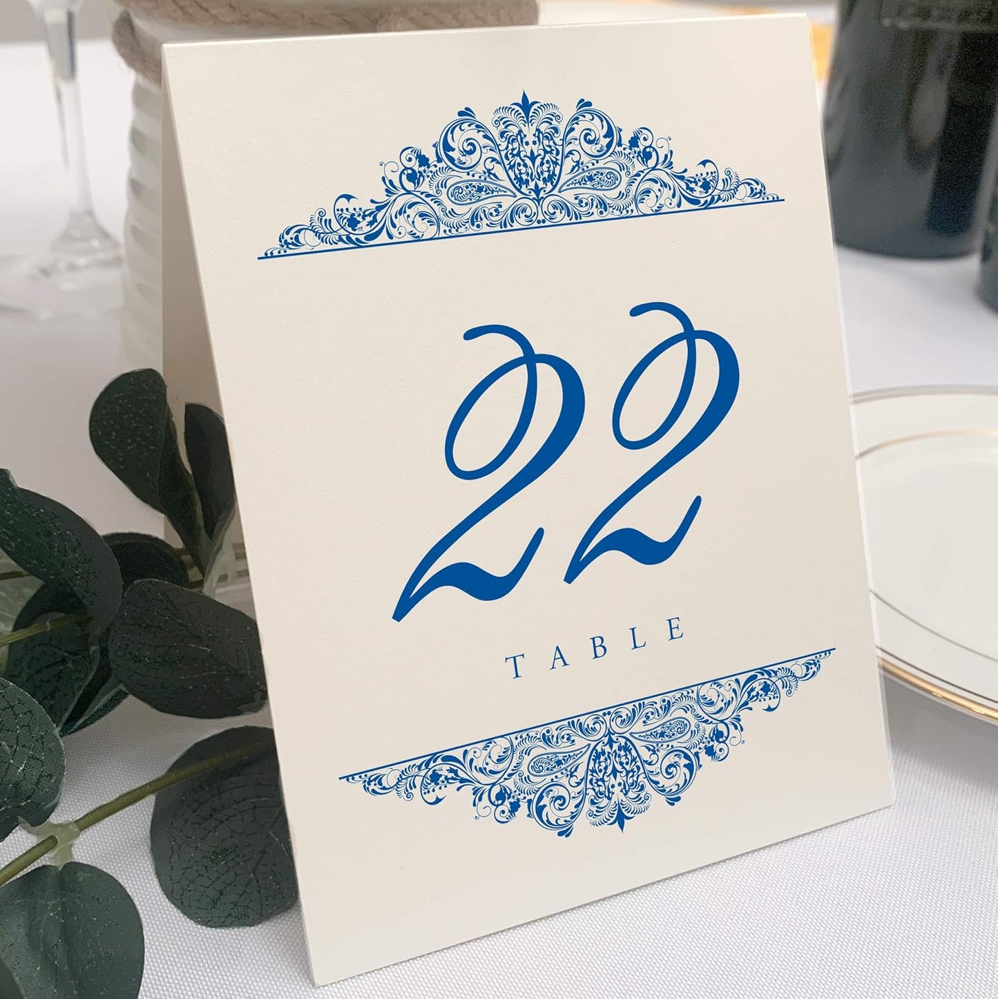 Paisley Wedding Table Numbers (Select Color/Quantity), Champagne, Royal Blue, 1-15, Double Sided, Tent or Use in a Stand, Great for Parties & Restaurants - Made in the USA