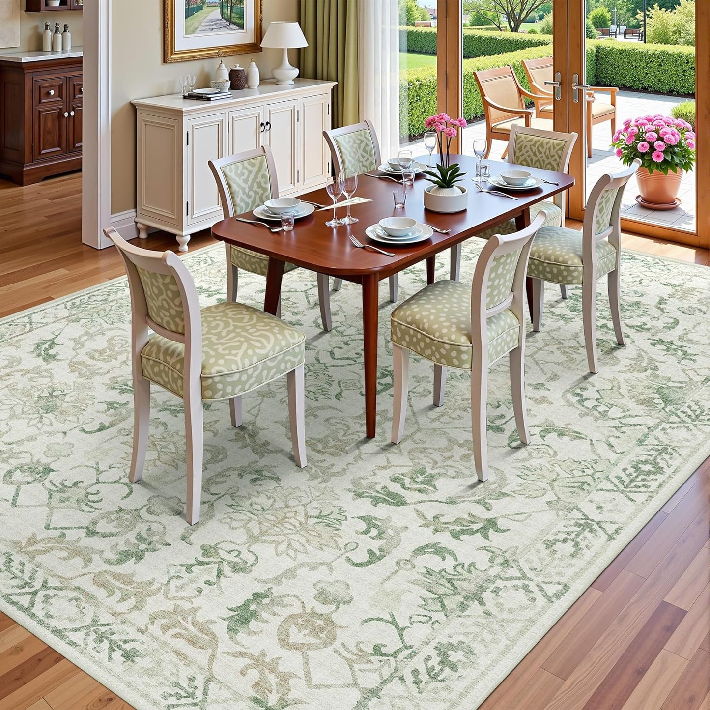 Deerly Green Area Rugs 9x12 for Living Room Soft Non-Slip, Large Bedroom Rug Vintage Dining Room Rug Tribal Farmhouse Carpet for Dining Room Office Green
