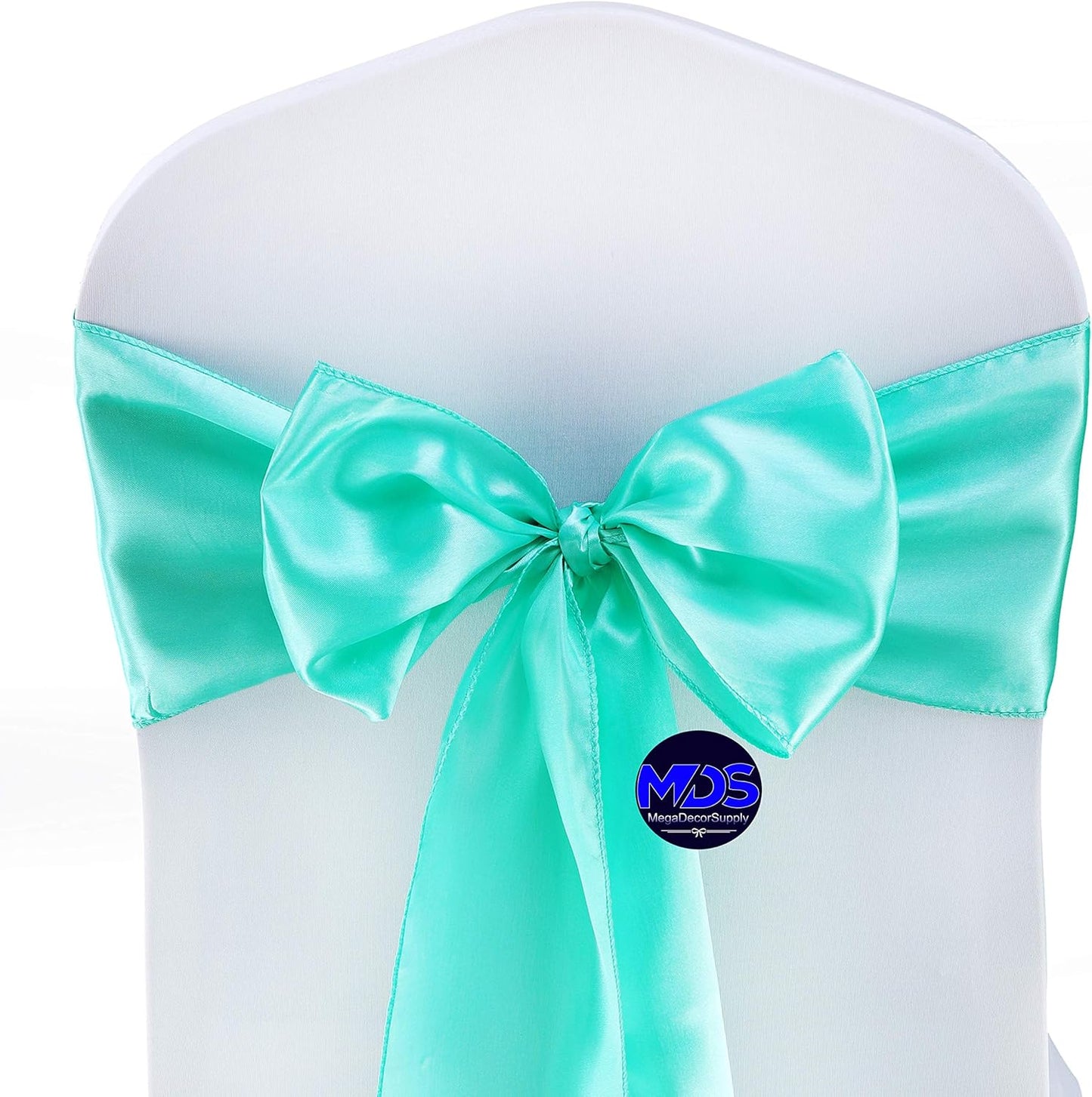 MDS Pack of 75 PCS Satin Chair Sashes Charmeuse Sateen Dining Chair Bows Ribbon Ties Back Sash for Wedding Party Birthday Home Hotel Restaurant Banquet Decoration (7 x 108 Inch, Sea Green)