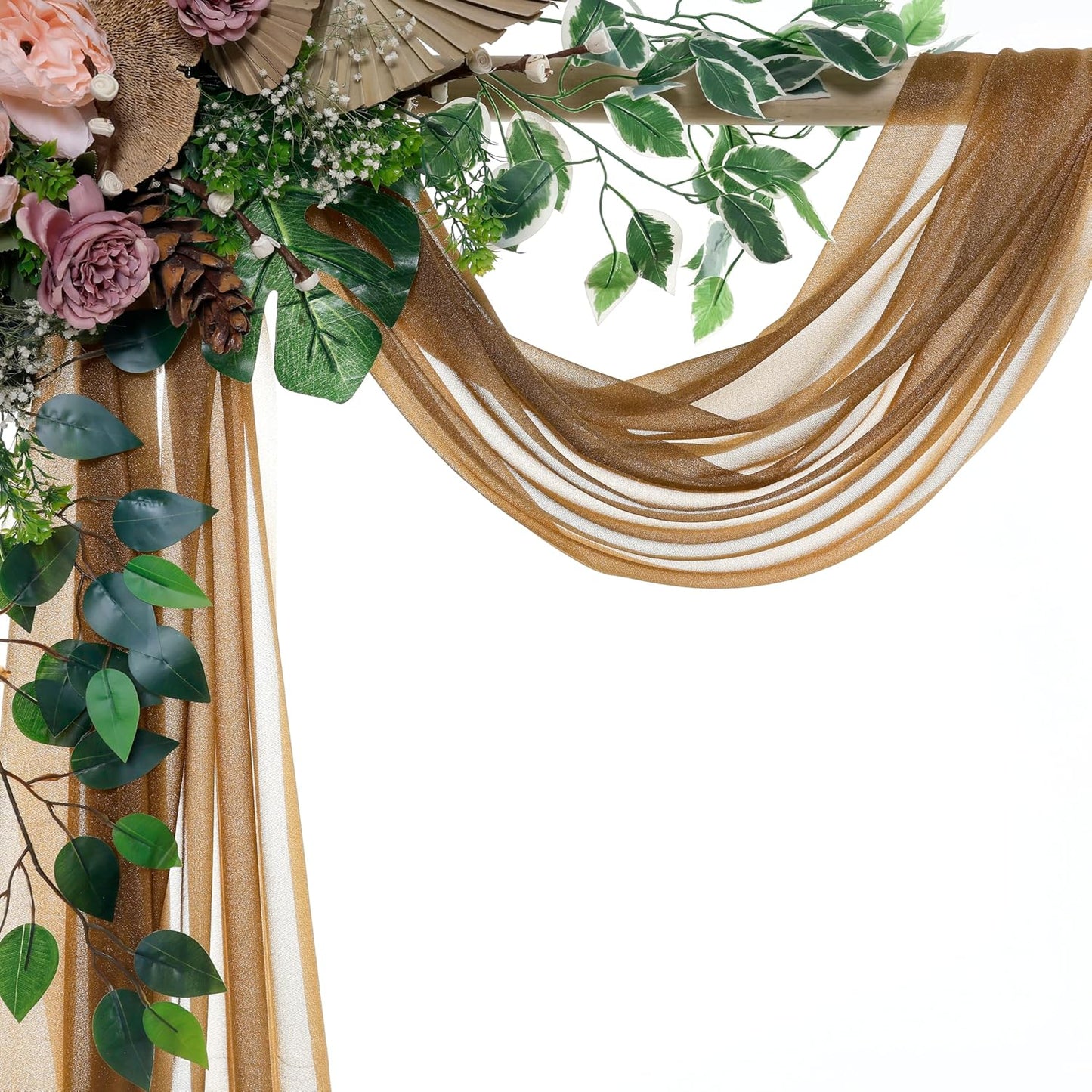 VDS Pack of 2 Panel (30 Inch X 50 Feet) Wedding Arch Draping Fabric Sheer Chiffon Fabric Drapery for Wedding Ceremony Reception Swag Backdrop Canopy Chuppah ARBO Altars Decoration (Mocha)