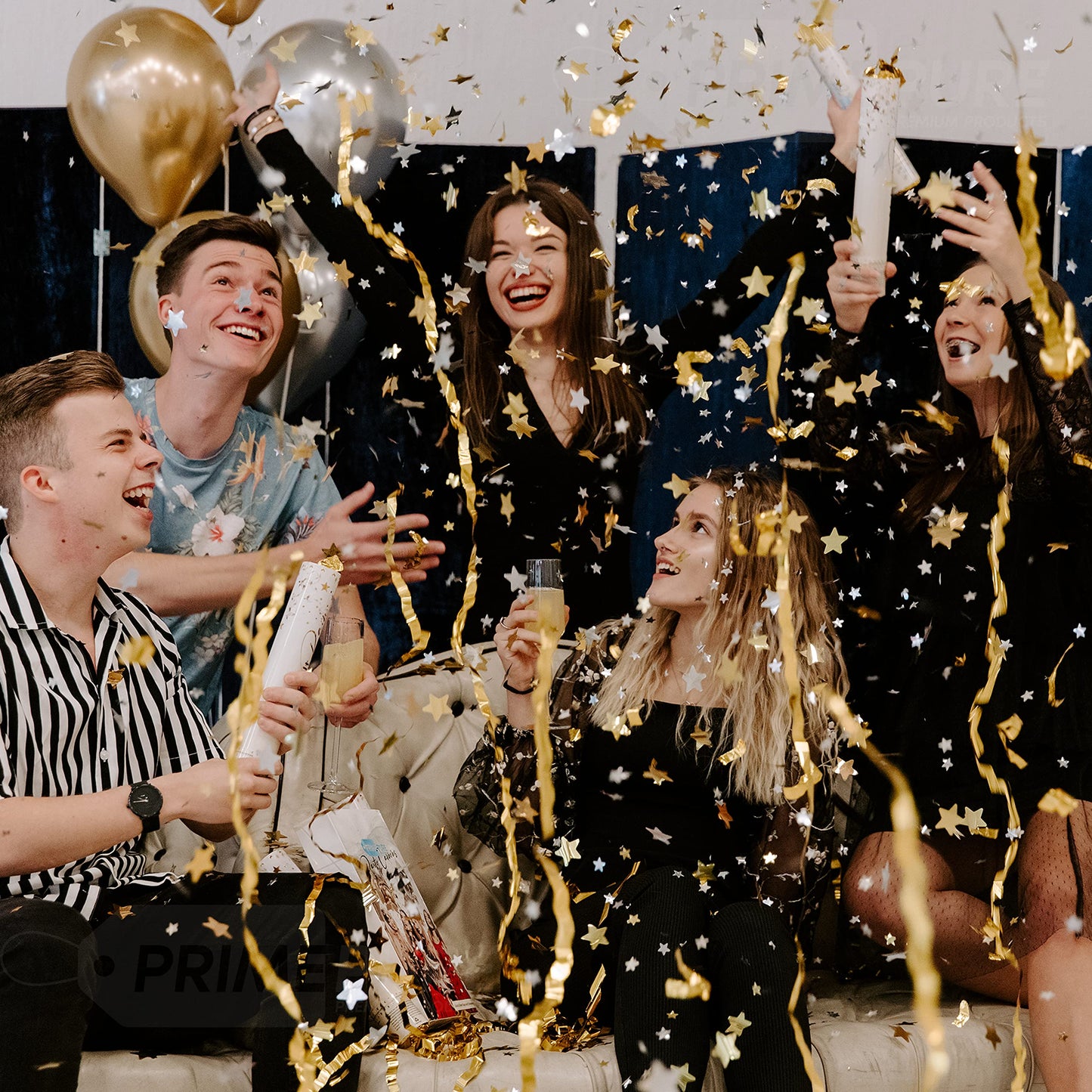 PrimePure Confetti Cannon Party Poppers, Metallic Gold Stars, 2 Pack