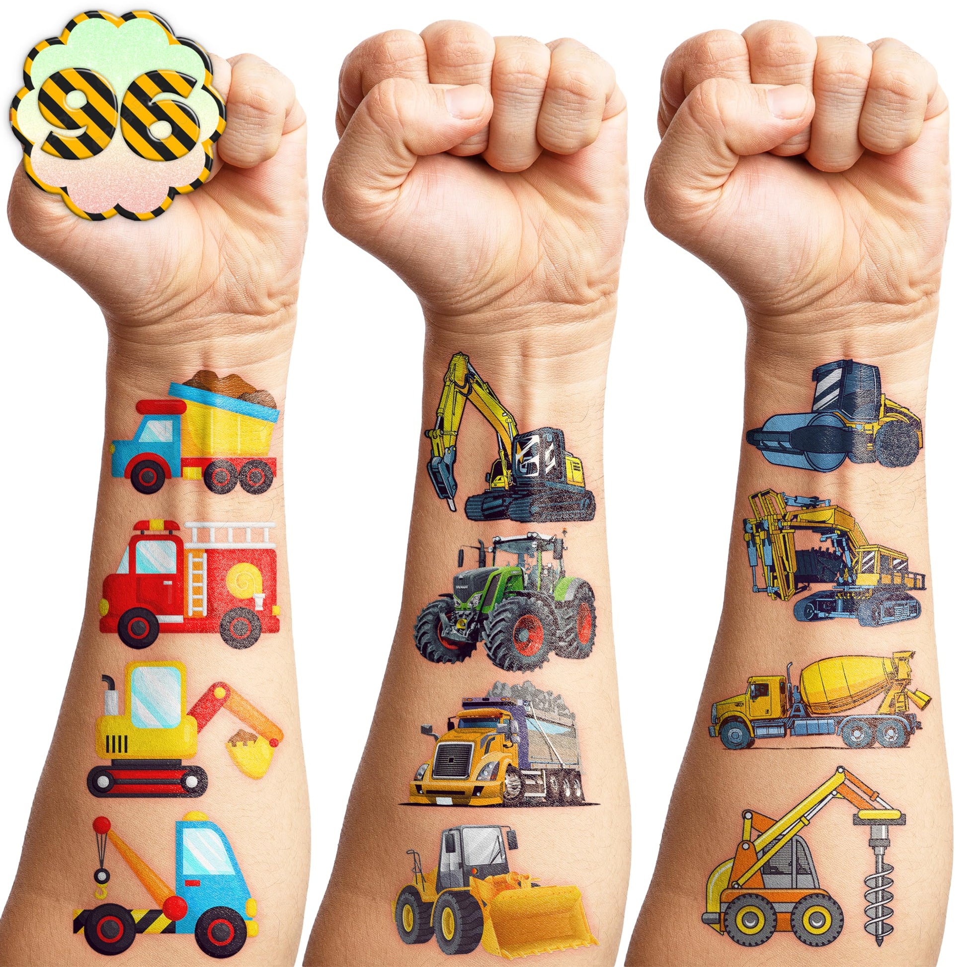 Construction Temporary Tattoos Birthday Party Supplies Decorations 96PCS Tattoos Stickers Vehical