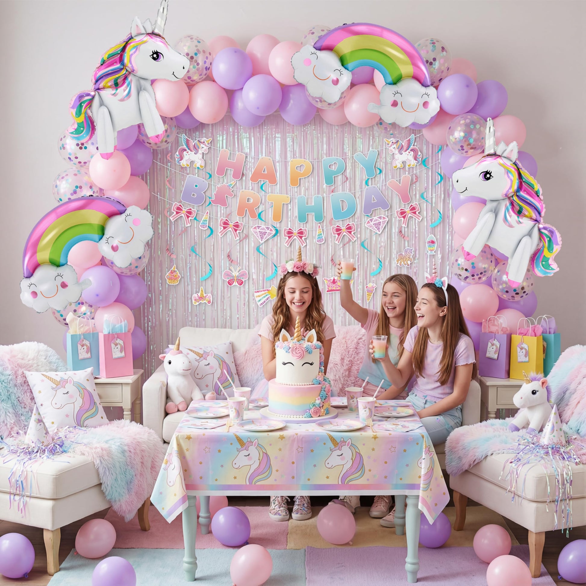 JOYIN Unicorn Magical Rainbow Birthday Party Decorations, 76PCS Unicorn Party Supplies with Banner