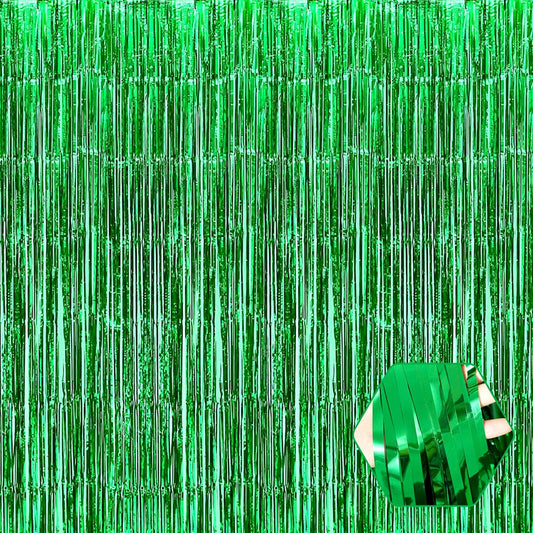 3 Pack Green Foil Fringe Curtain Backdrop, 3.28Ft x 8.2Ft Metallic Tinsel Foil Fringe Streamer Curtains for Photo Booth, Christmas Day, Thanksgiving, Wedding, New Year Party Decorations