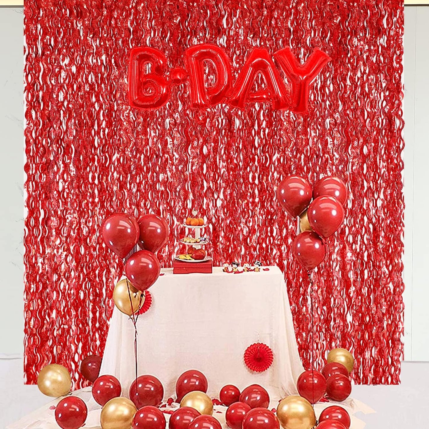 3 Pack Red Backdrop Curtain - CYLMFC 3.3 ft x 6.6 ft Foil Backdrop Curtain Streamers Birthday Decorations for Birthday Party Christmas Graduation Decor