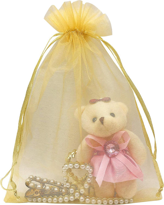100pcs Gold Organza Gift Bags 6x9 Inch Mesh Drawstring Pouch Jewelry Bags for Wedding, Party, Birthday, Baby Shower