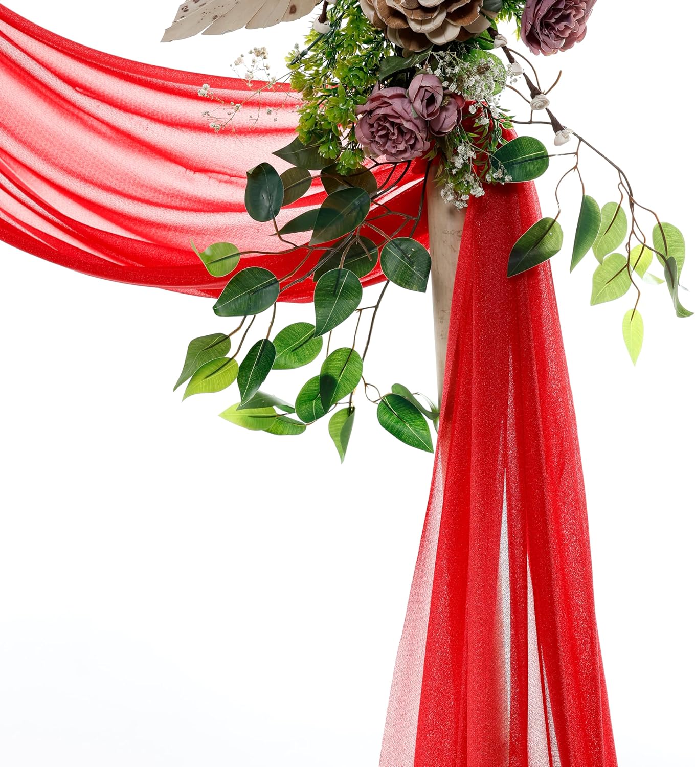 VDS Pack of 3 Panel (30 Inch X 20 Feet) Wedding Arch Draping Fabric Sheer Chiffon Fabric Drapery for Wedding Ceremony Reception Swag Backdrop Canopy Chuppah ARBO Altars Decoration (Red)