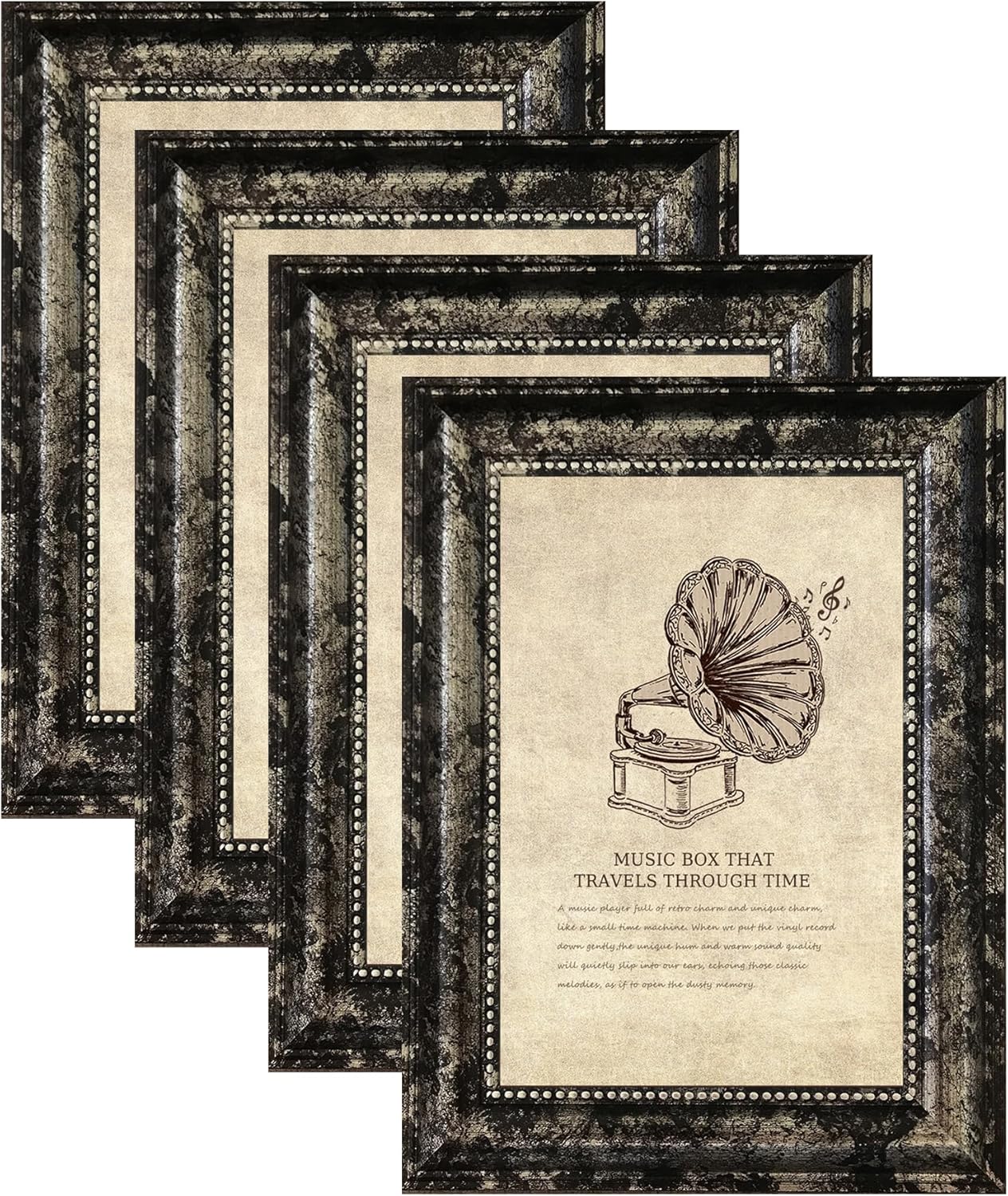 5x7 Picture Frame with Real Glass, 4 set Ornate Vintage Picture Frames for Wall or Tabletop Display, 5 x 7 photo Frame for Wall home best gift