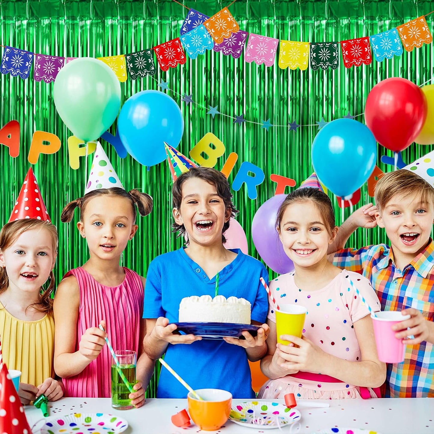 BTSD-home Green Foil Fringe Curtain, Metallic Photo Booth Backdrop Tinsel Door Curtains for St Patricks Day Birthday Bridal Baby Shower Bachelorette Christmas Party Decorations(4 Pack, 8ft x 3ft)