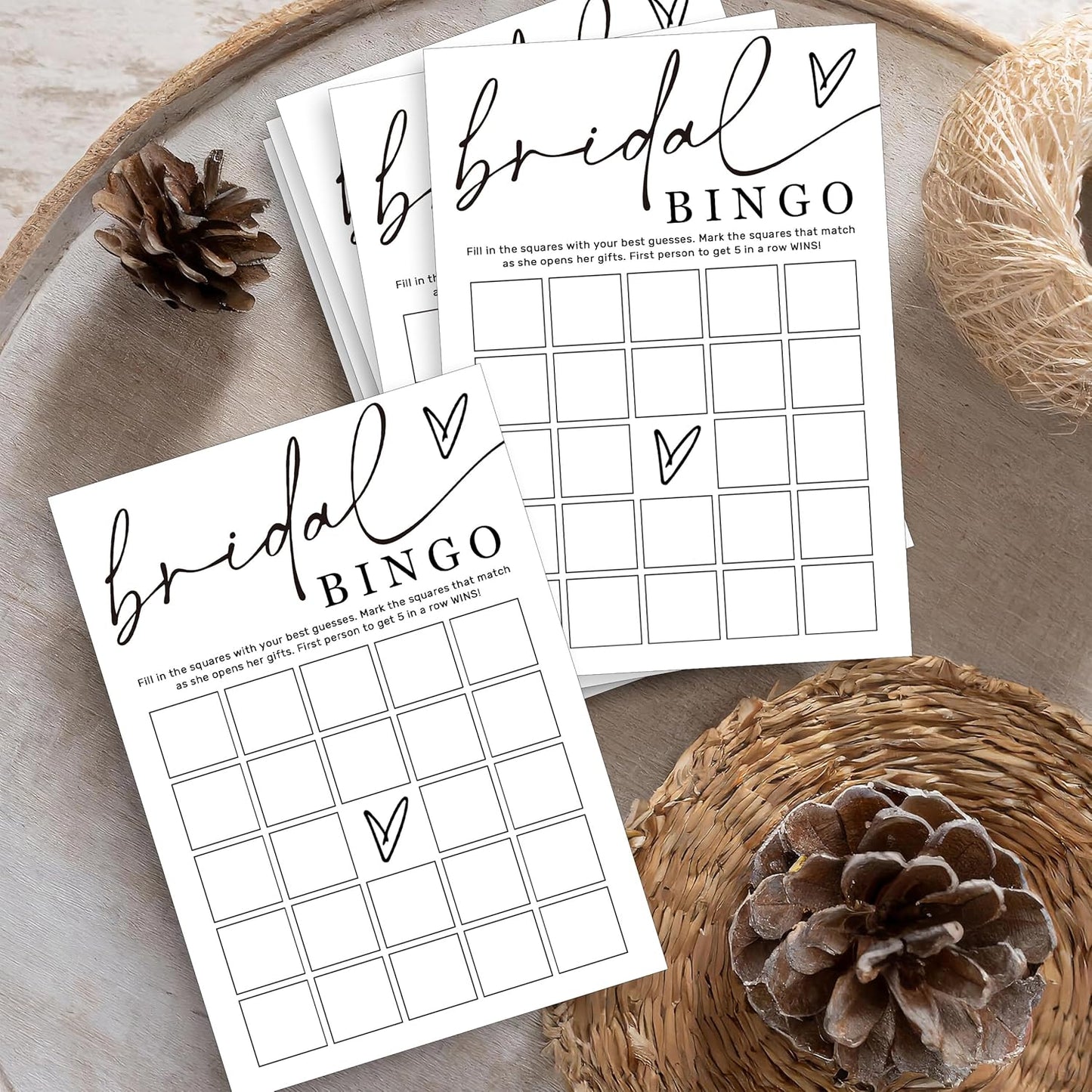 Fun Bridal Shower Bingo Games Set with Blank Squares to Wedding Guest Book idea Bride’s Gifts, Fun Wedding Shower Games Activity for 25 Guests Minimalist White Newlywed Party Supplies - A14