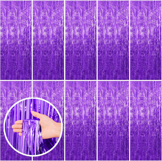 10 Pack Purple Backdrop Tinsel Streamers Foil Fringe Backdrop Halloween Party Decorations Purple Backdrop Curtain Birthday Graduation Bachelorette Christmas New Year Party Decorations