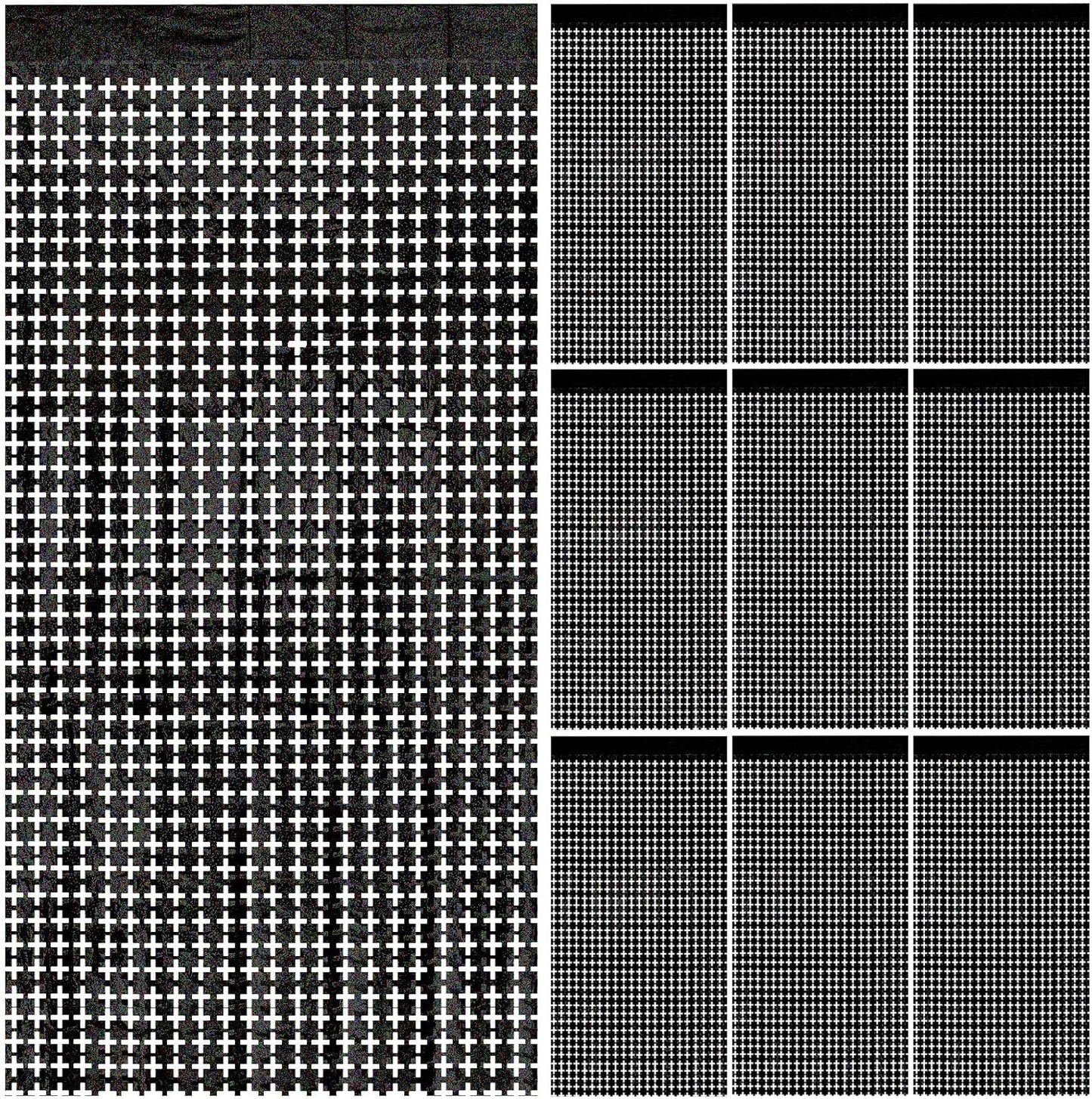 Square Tinsel Curtain Party Backdrop - 10pcs Glitter Foil Fringe Curtain Party Decor Black Photo Booth Backdrop Streamers for Halloween, Christmas, Birthday, Graduation, Wedding Party Decorations