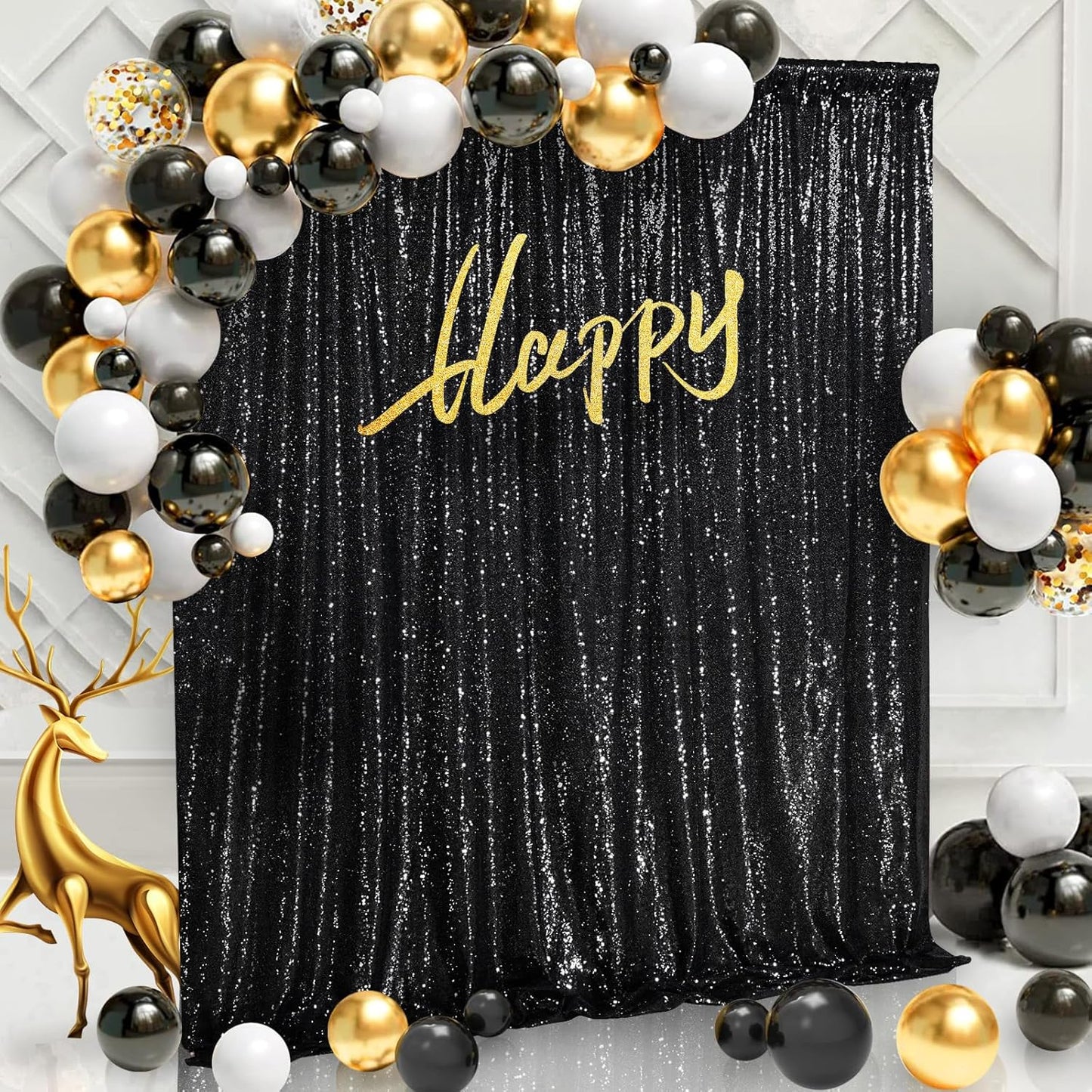 Black Sequin Backdrop Curtain 7ft x 7ft Glitter Photo Booth Backdrop for Wedding Birthday Baby Shower Event Decorations