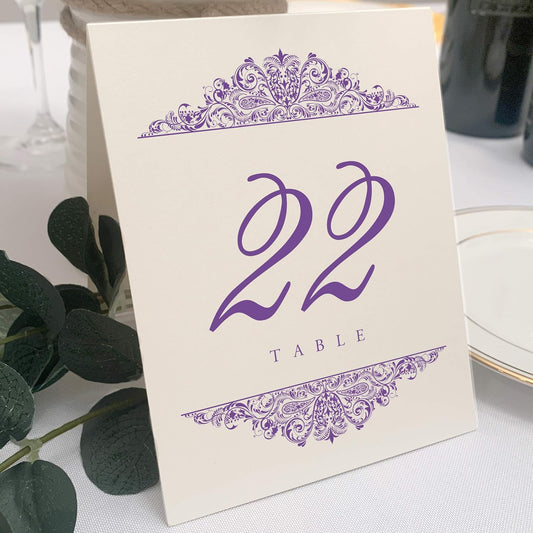 Paisley Wedding Table Numbers (Select Color/Quantity), Champagne, Purple, 1-60, Double Sided, Tent or Use in a Stand, Great for Parties & Restaurants - Made in the USA