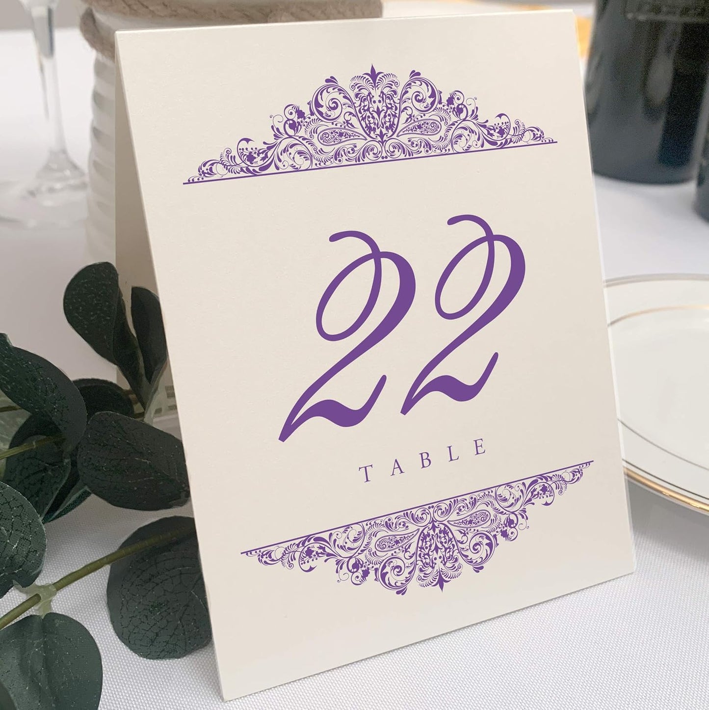 Paisley Wedding Table Numbers (Select Color/Quantity), Champagne, Purple, 1-175, Double Sided, Tent or Use in a Stand, Great for Parties & Restaurants - Made in the USA