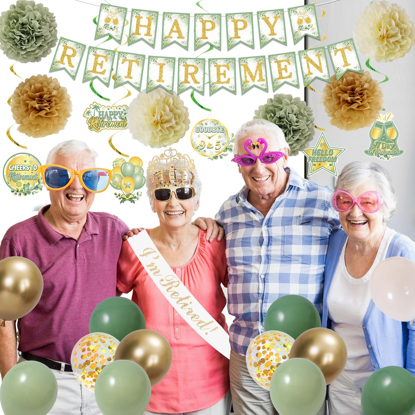 Holkcog Green Retirement Party Decorations Women Men, Green Retired Banner
