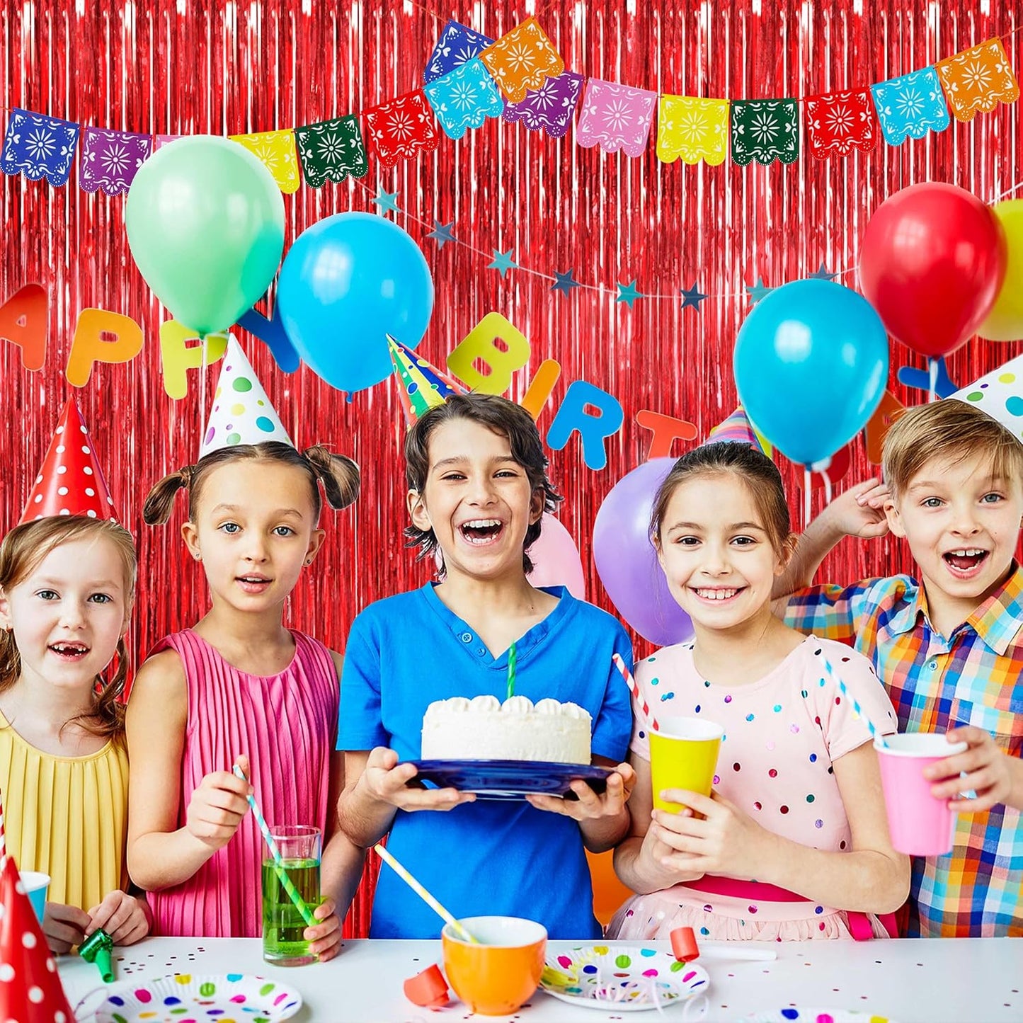 BTSD-home Red Foil Fringe Curtain, Metallic Photo Booth Backdrop Tinsel Door Curtains for Wedding Birthday Bridal Shower Baby Shower Bachelorette Christmas Party Decorations(4 Pack, 8ft x 3ft)