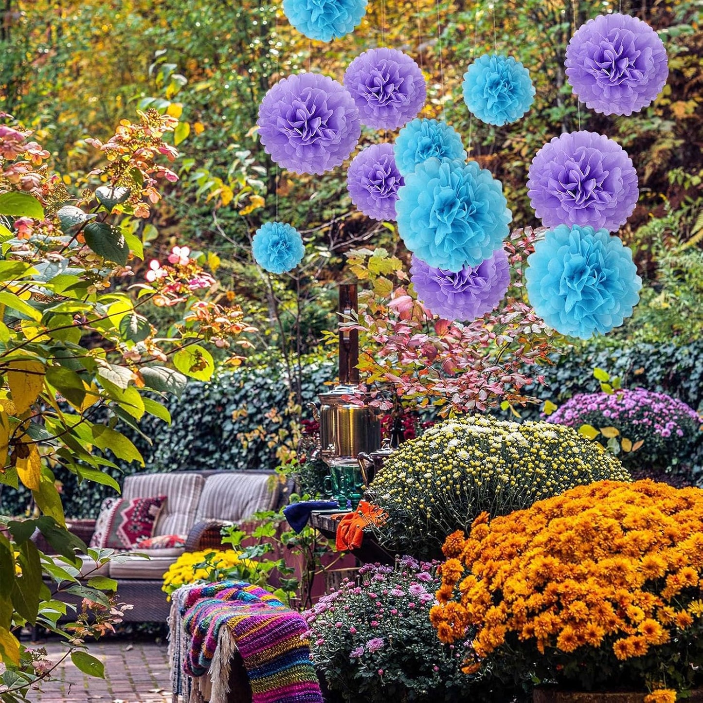 20 PCS Baby Blue Tissue Paper Pom Poms, Tissue Pom Poms Flowers, Sizes of 6", 10", 12", 14" Hanging Paper Flower Ball for Wedding, Birthday, Halloween, Christmas, Baby Shower Party Decor