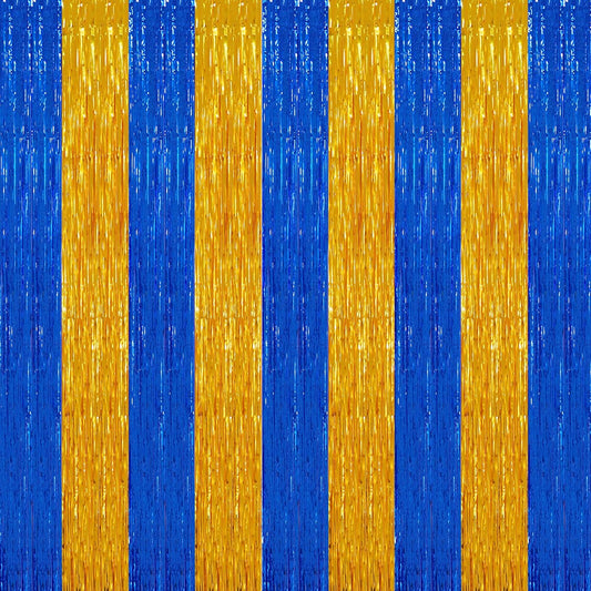 TONIFUL 2Pcs Blue Gold Door Streamers,Green Photo Booth Backdrop,Metallic Streamers Green Foil Fringe Curtains for Birthday,Christmas,New Year,St. Patrick's Day Party Streamers Decor